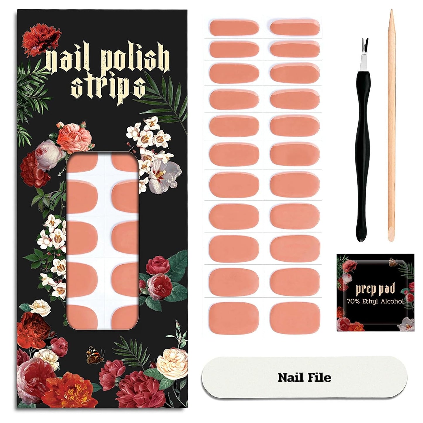 Nail Polish Strips - 22 Pcs Salon Quality Gel Nail Stickers - Long Lasting Wraps (Rust)