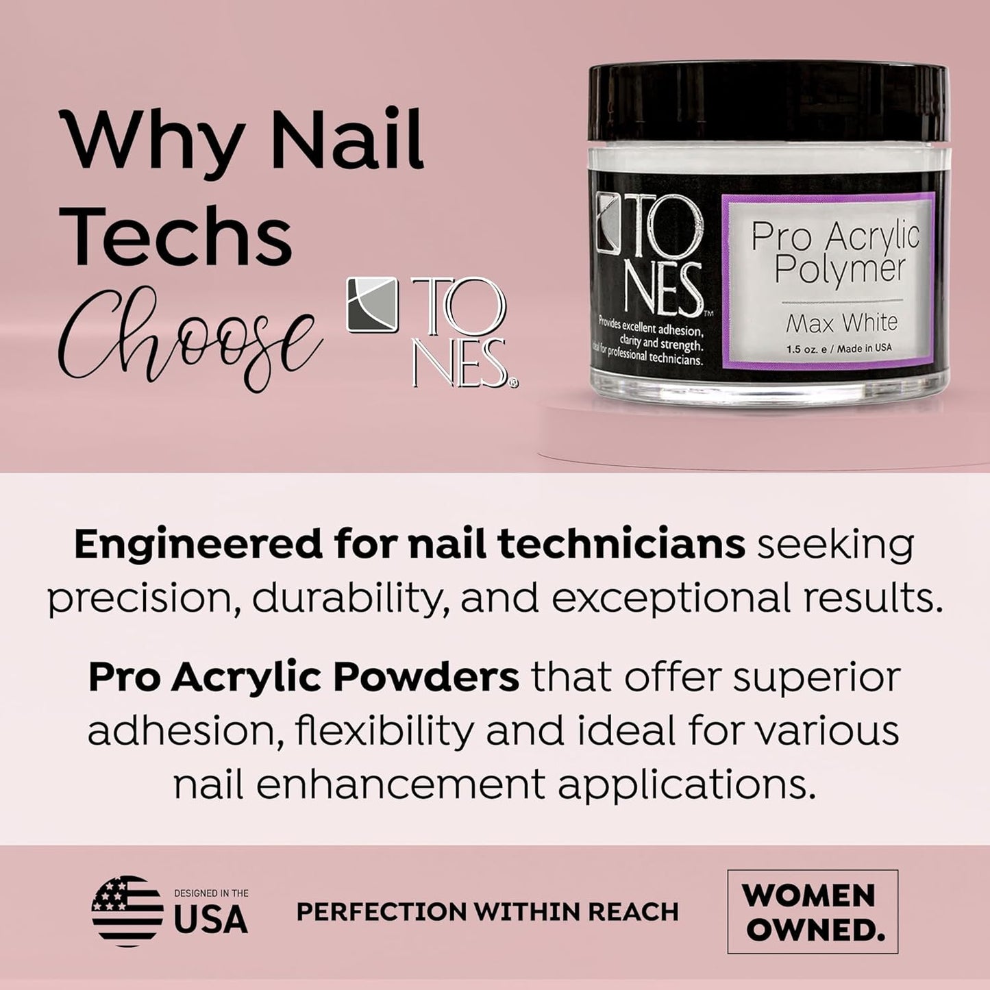 Tones Pro Acrylic Nail Powder, Max White (Creamy, Soft Off-White), (1.5 Fl Oz) - Long-Lasting & Non-Yellowing Polymer for Salon Quality Nail Extensions & 3D Art