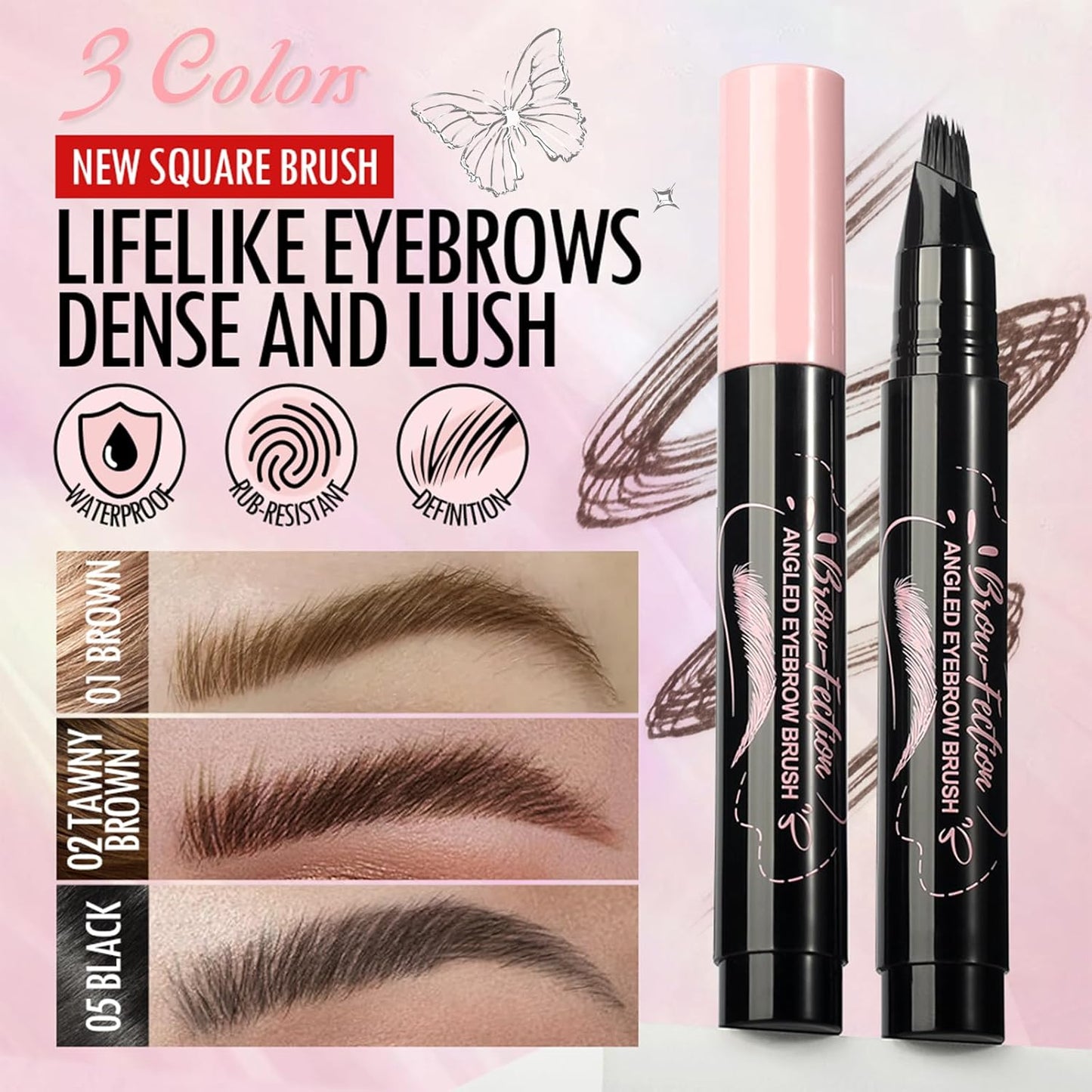 Eyebrow Pencils for Women, Liquid Microblading Eyebrow Pen with Square Angled Brush & Ultra-Fine Precision Tip – Natural Hair-Like Strokes, Waterproof, Smudge-Proof & Long-Lasting, Easy to Use (Brown)