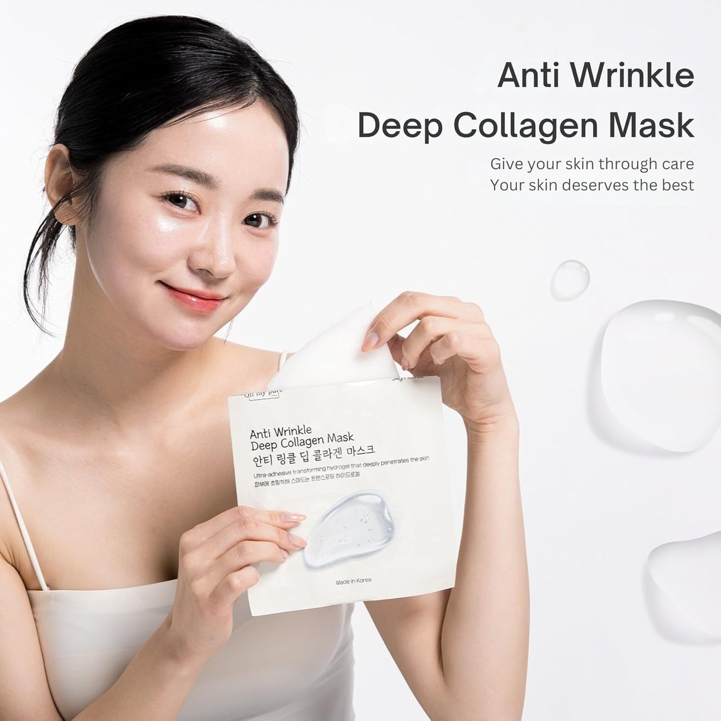 Collagen Hydrogel AntiWrinkle Deep Face Mask 10 EA Ultimate Hydration, Improves Skin Texture, Affordable Luxury, Glowing Skin, Reduces Fine Lines & Wrinkles, Made in Korea OHMYPURE (10, Deep Collagen)