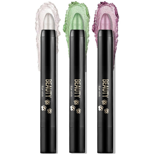 Boobeen 3-PCS Cream Eyeshadow Pencil Crayon Waterproof Brightener Stick Shimmer Pen Create Glitter Eye Makeup, Easy to Use