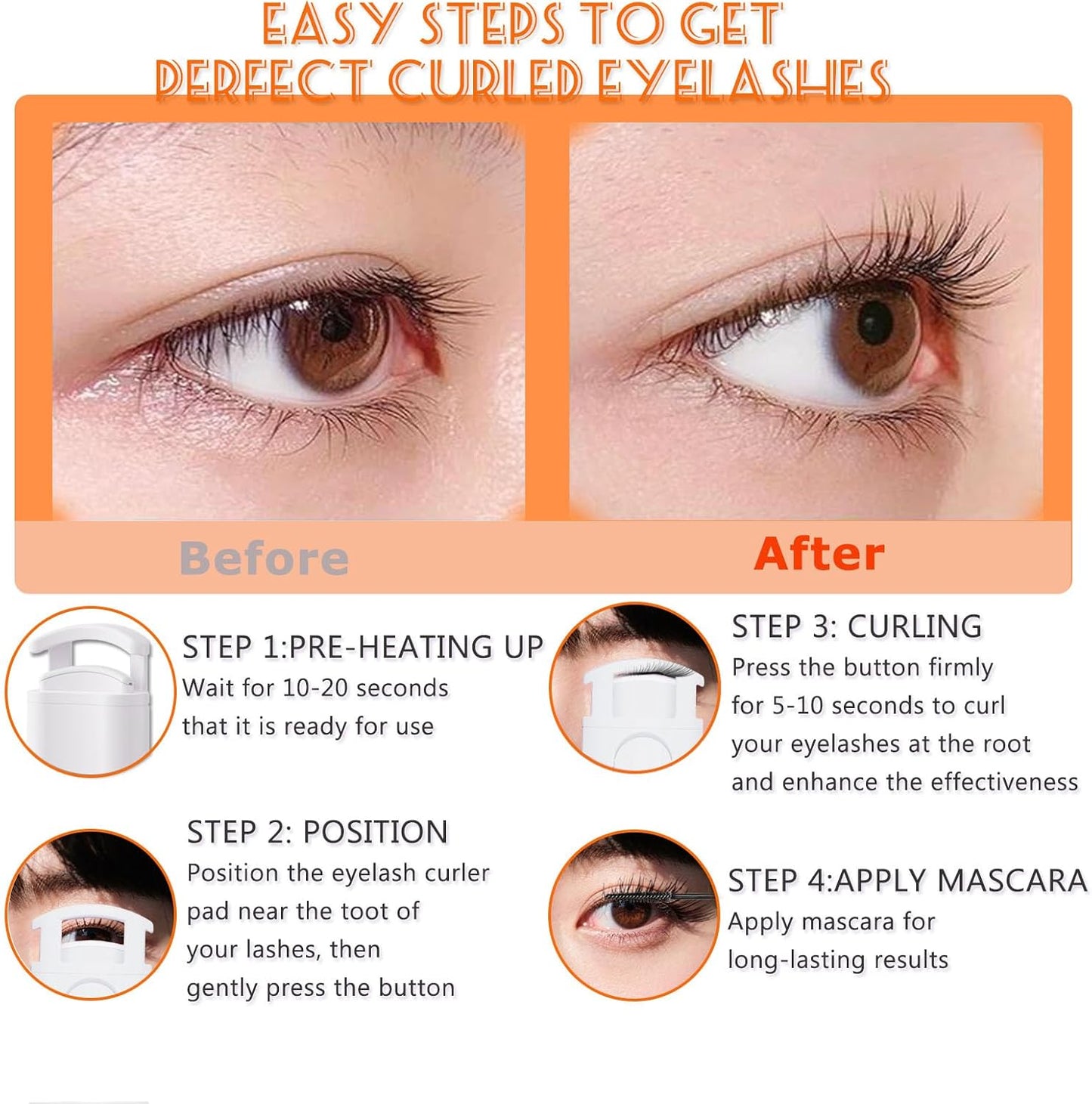 Heated Eyelash Curler - Wide Open Dual-Arc Design Heated Lash Curler - Electric Eyelash Curler - Type-C Rechargeable Mini Lash Curler Natural Curling 24H Long Lasting for Women - White