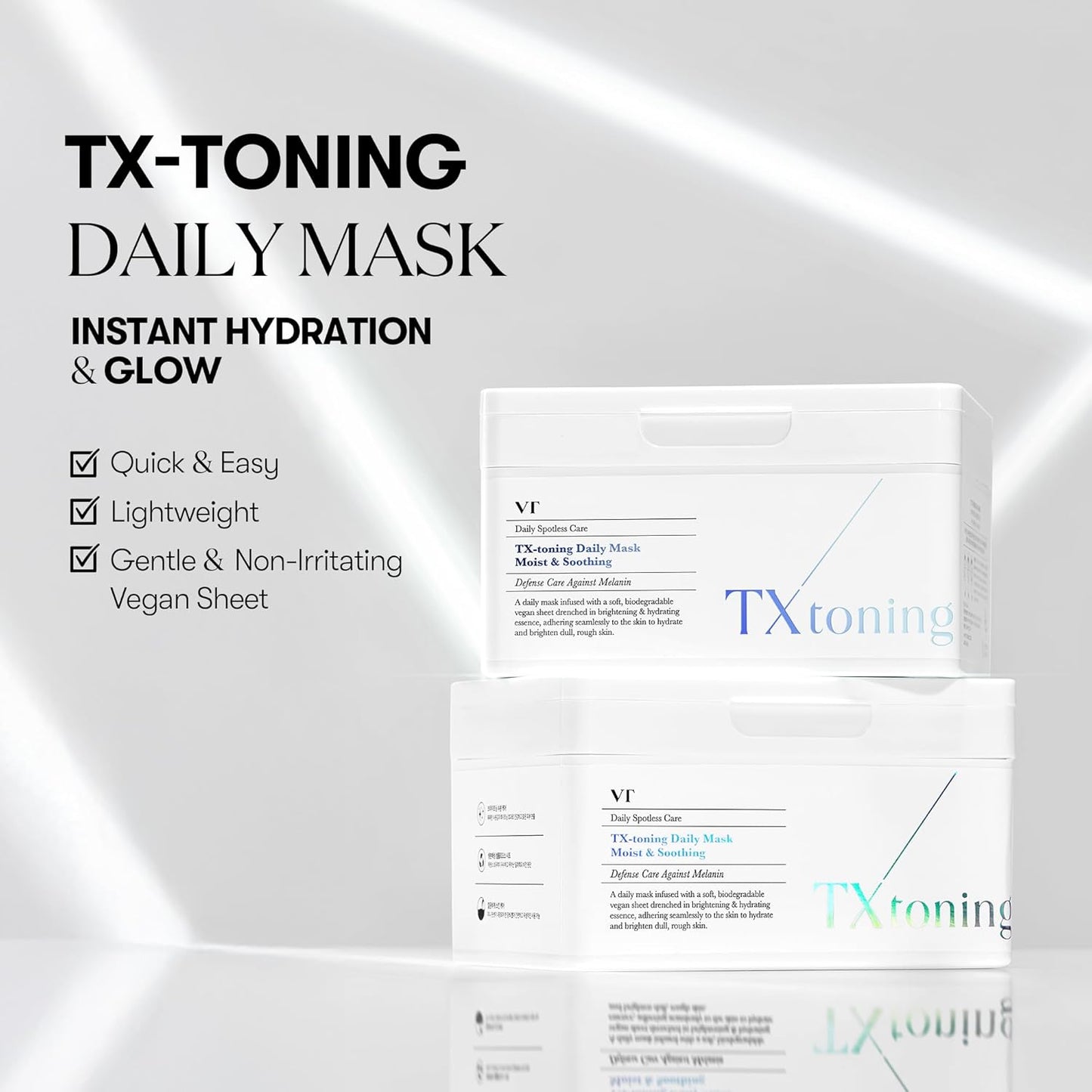 VT COSMETICS TX Toning Daily Mask 30 Sheets, Tranexamic Acid, Niacinamide, Glutathione for Acne Scars, Dark Spots, Sun Spots, Hydrating & Glowing Facial Mask, Fragrance-Free, Korean Face Mask