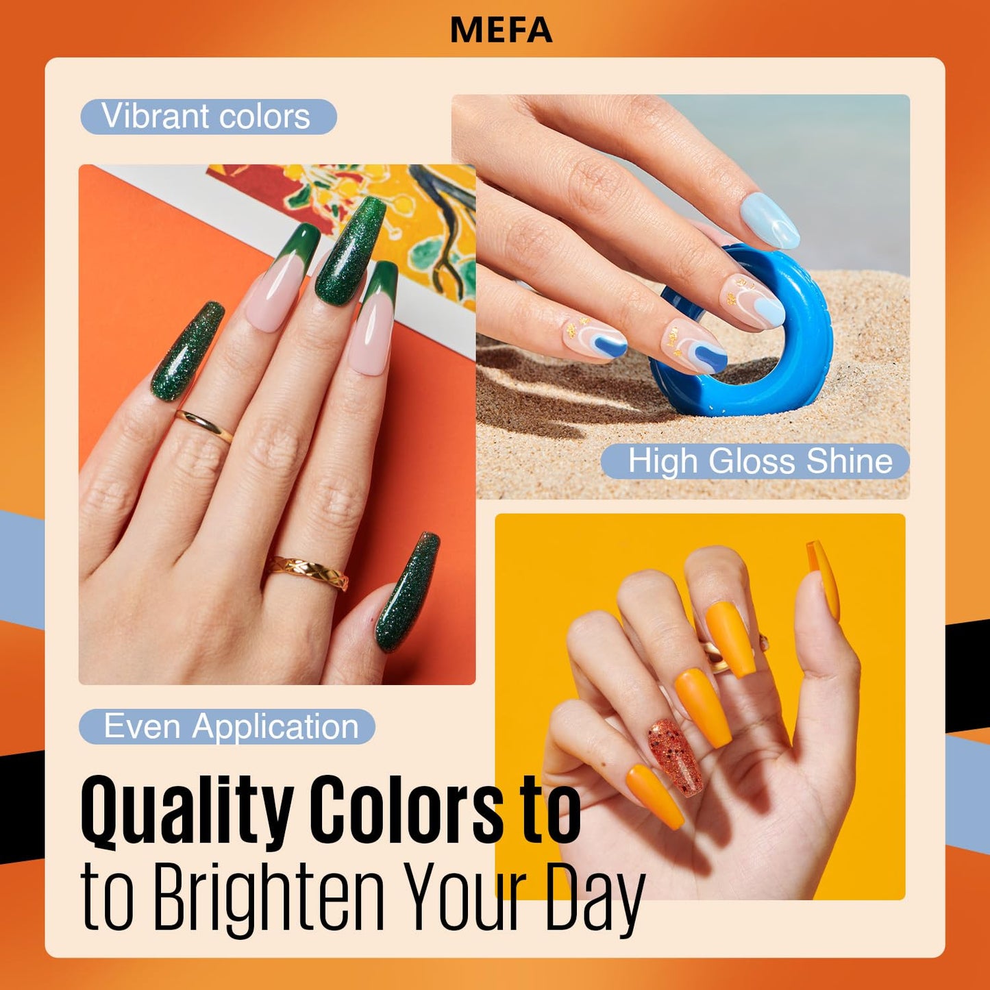 MEFA Fall Gel Nail Polish Set, 12 Colors Orange Burgundy Red Gel Polish Set Flash Dark Red Glitter Nail Polish Shimmer Nude Brown Blue Yellow Nail Gifts for Women Girl DIY Salon Home Spring Summer