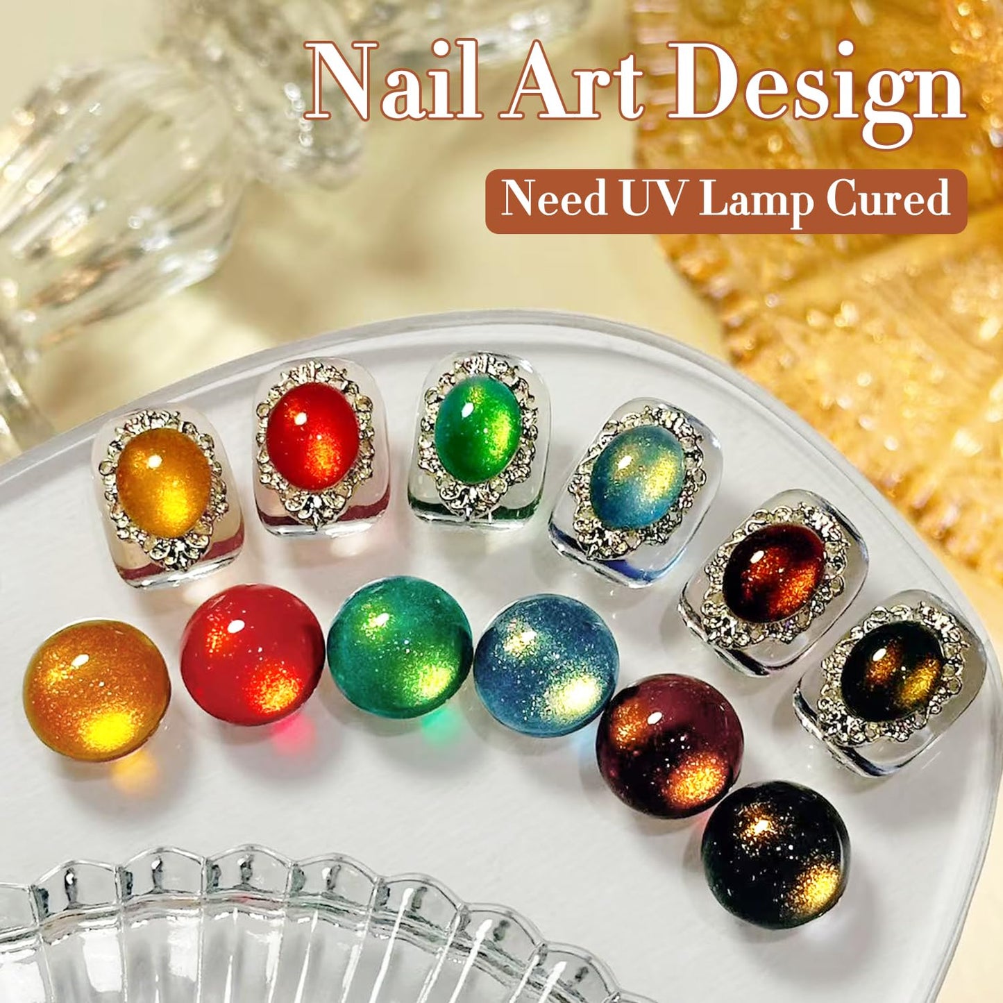 Double Rhythm Cat Eye Gel Nail Polish Set of 6 Same Color Same Bottle 0.5 Oz Shimmer Glitter with Magnet Holographic Reflective Magnetic UV Polish Kit (Golden Black Brown Red Blue Green-T6-33)