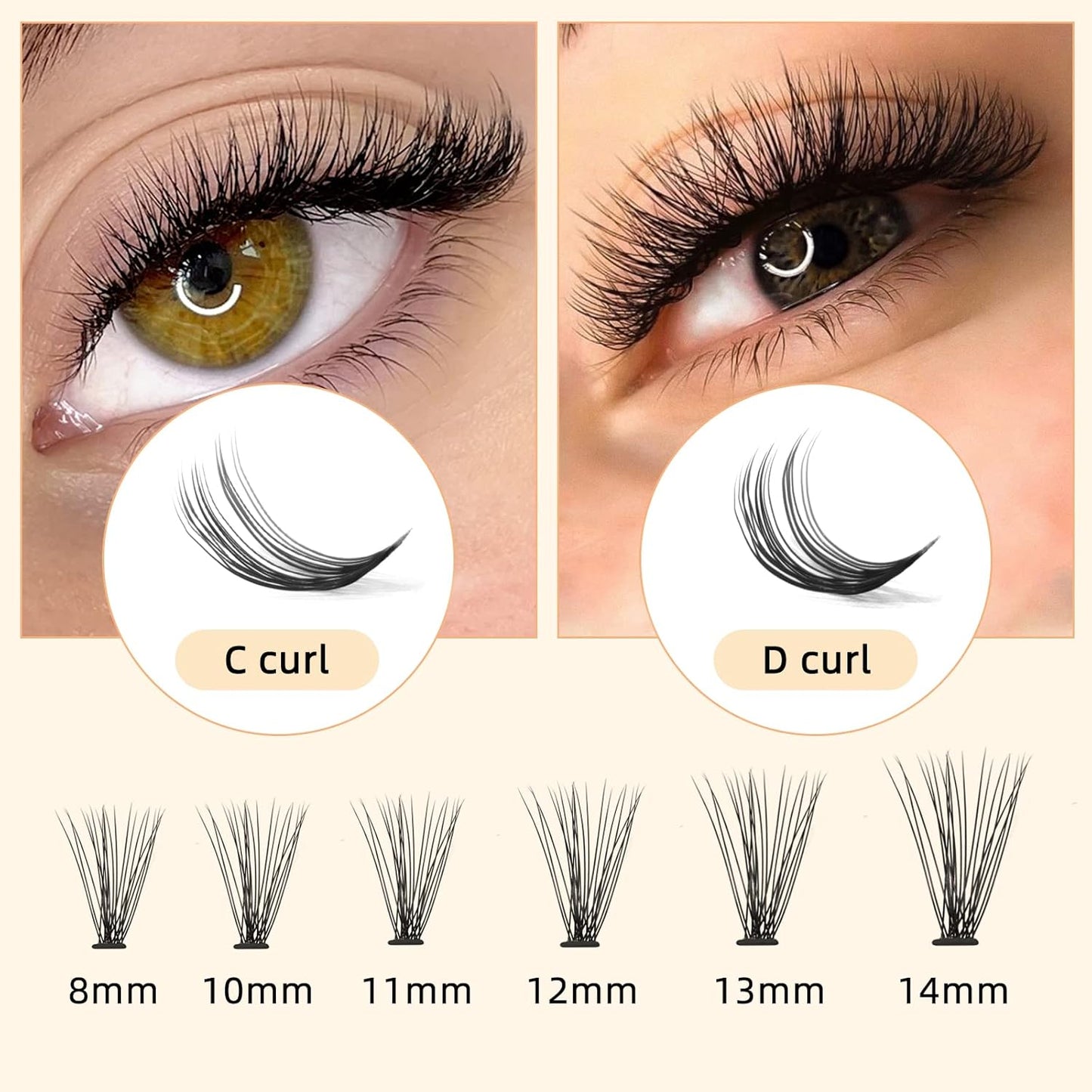 QUEWEL Cluster Lashes 240Pcs Individual Lashes 20D 0.07C Curl 14mm Knot-Free Lash Extensions Clusters Lashes Soft&Natural False Eyelashes Individual DIY Eyelash Extension at Home(20D 0.07C 14)
