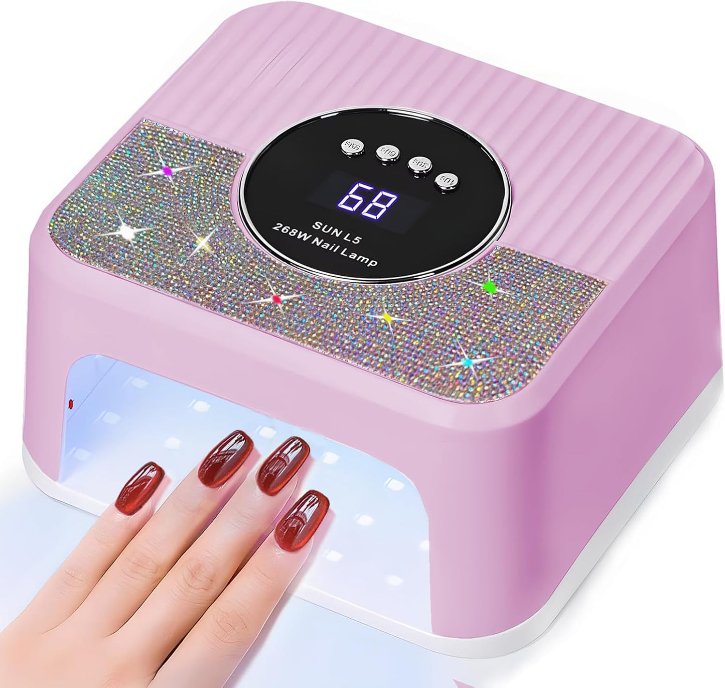 268W UV LED Nail Lamp, Gel Nail Light for Nail Polish UV Dryer with 4 Timers Professional Fast Curing Lamp Nail Art Tools with Rhinestone