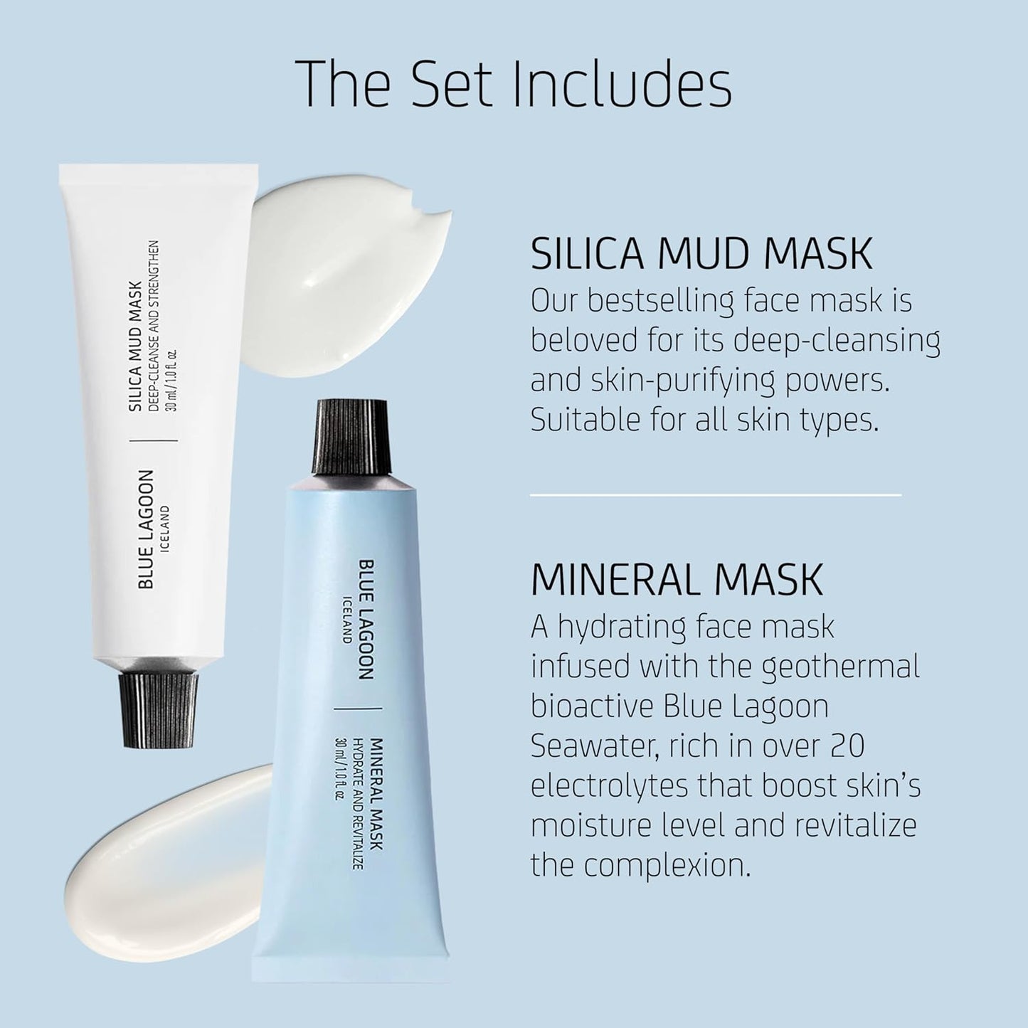 Blue Lagoon Signature Masks Travel Set, Includes Facial Mask Targeting Hydration, Calmness, Exfoliation & Nourishment, Leaving Skin Glowing and Radiant, 4 pack Skincare Gift Set