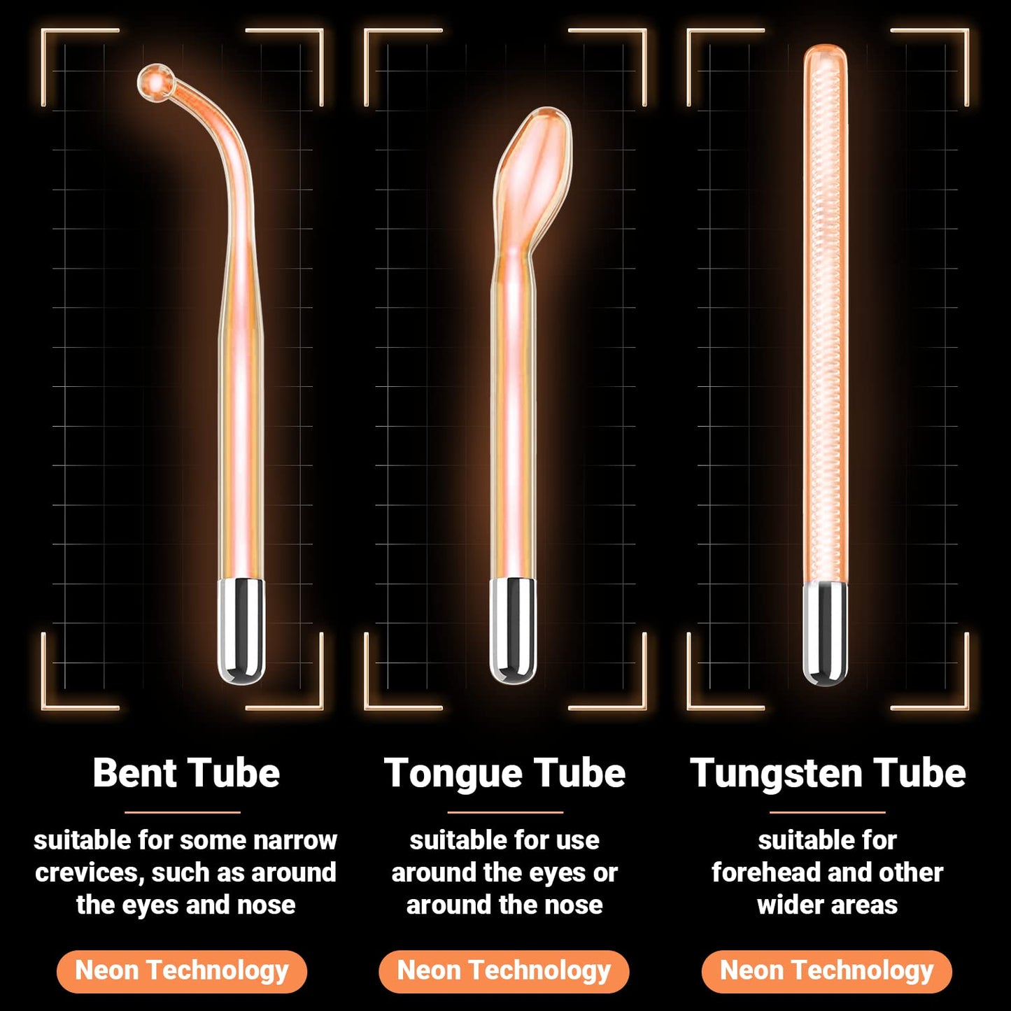 High Frequency Facial Wand - UUPAS Portable High Frequency Facial Machine with 6 Pcs Different Tubes（Orange & Purple）