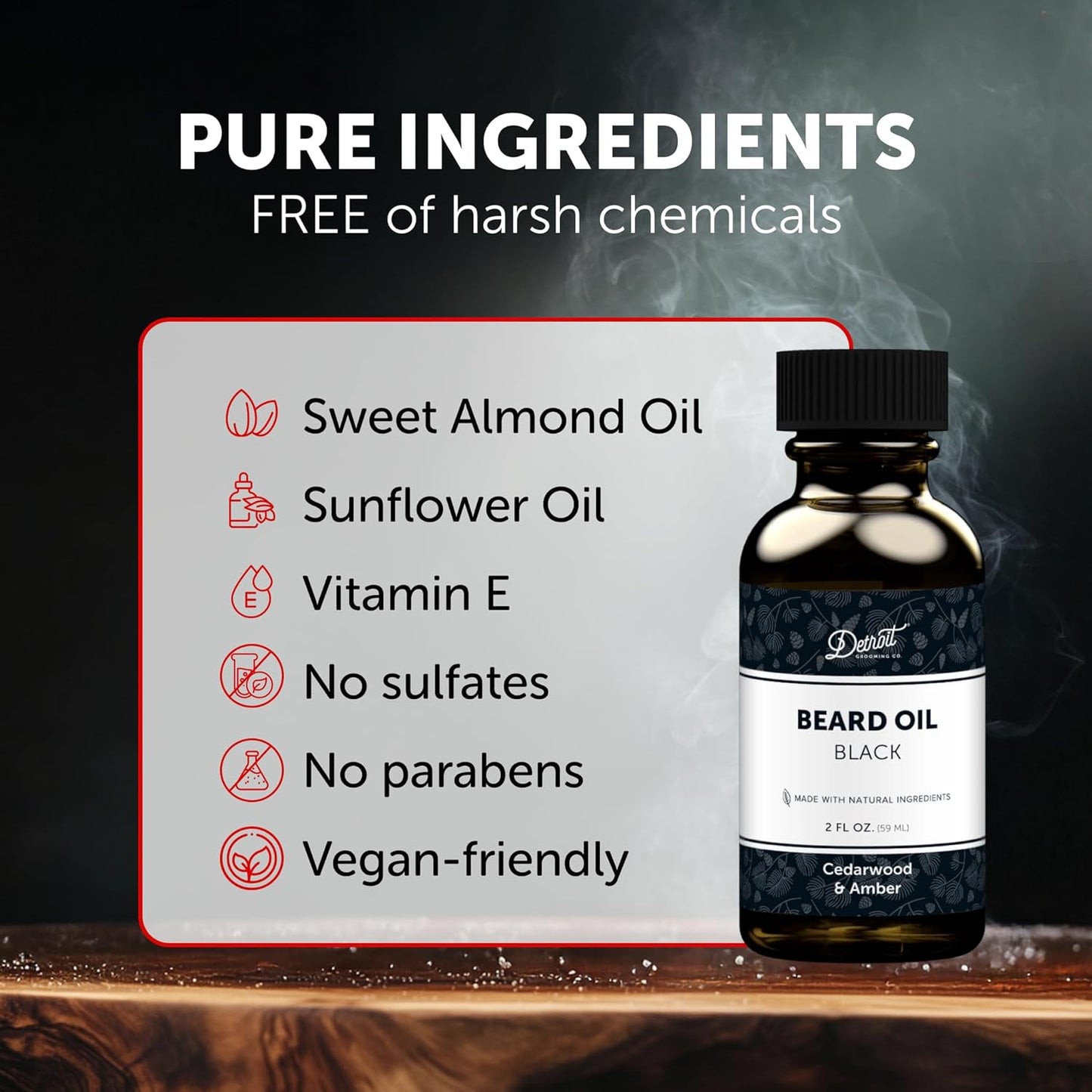 Detroit Grooming Beard Oil | Hydrating & Nourishing Formula with Vitamin E | Cedarwood & Amber • Black (2 oz)