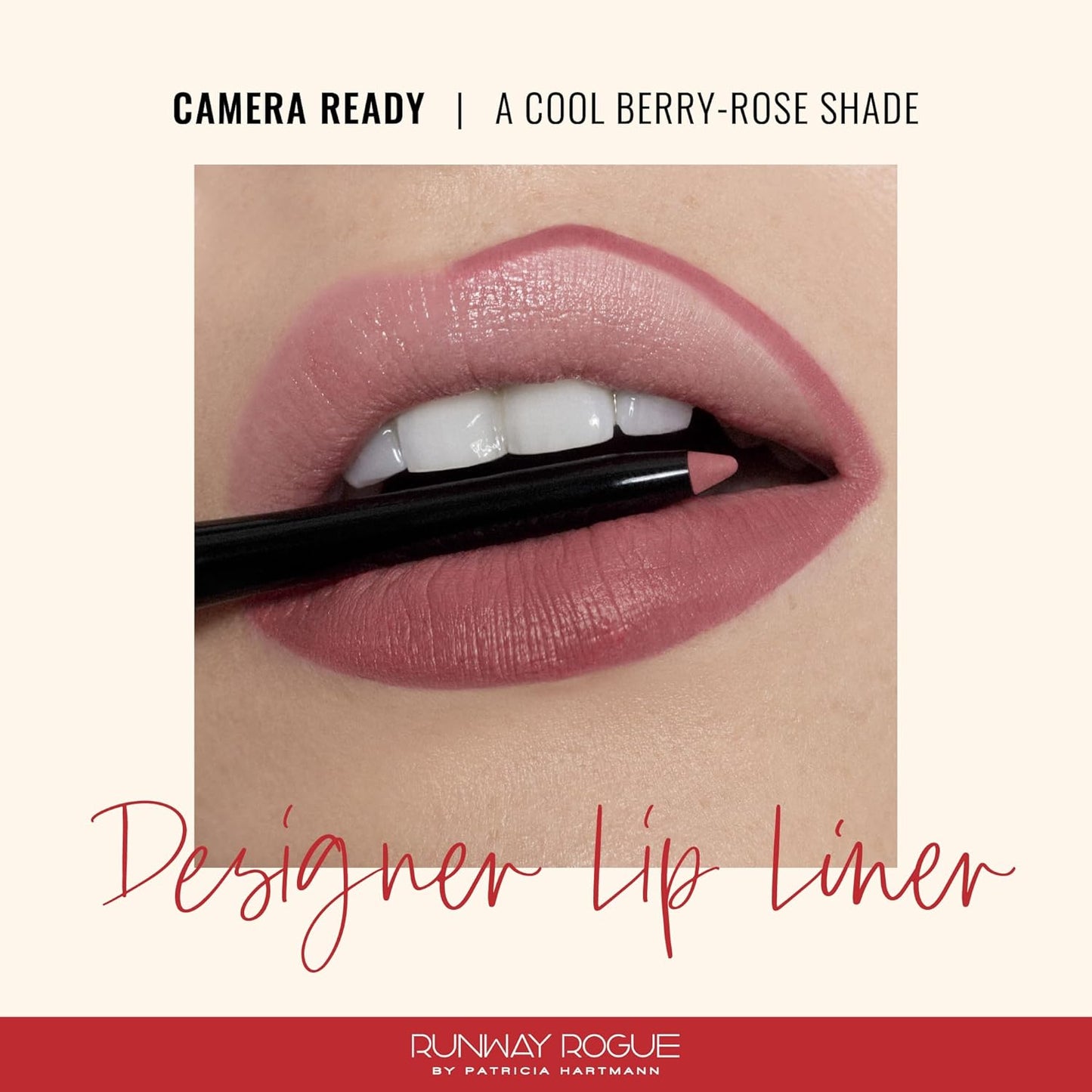 Runway Rogue Designer Liner Lip Pencil, Matte Cool Berry-Rose Lip Liner Pencil and Lip Liner Sharpener, ‘Camera Ready’