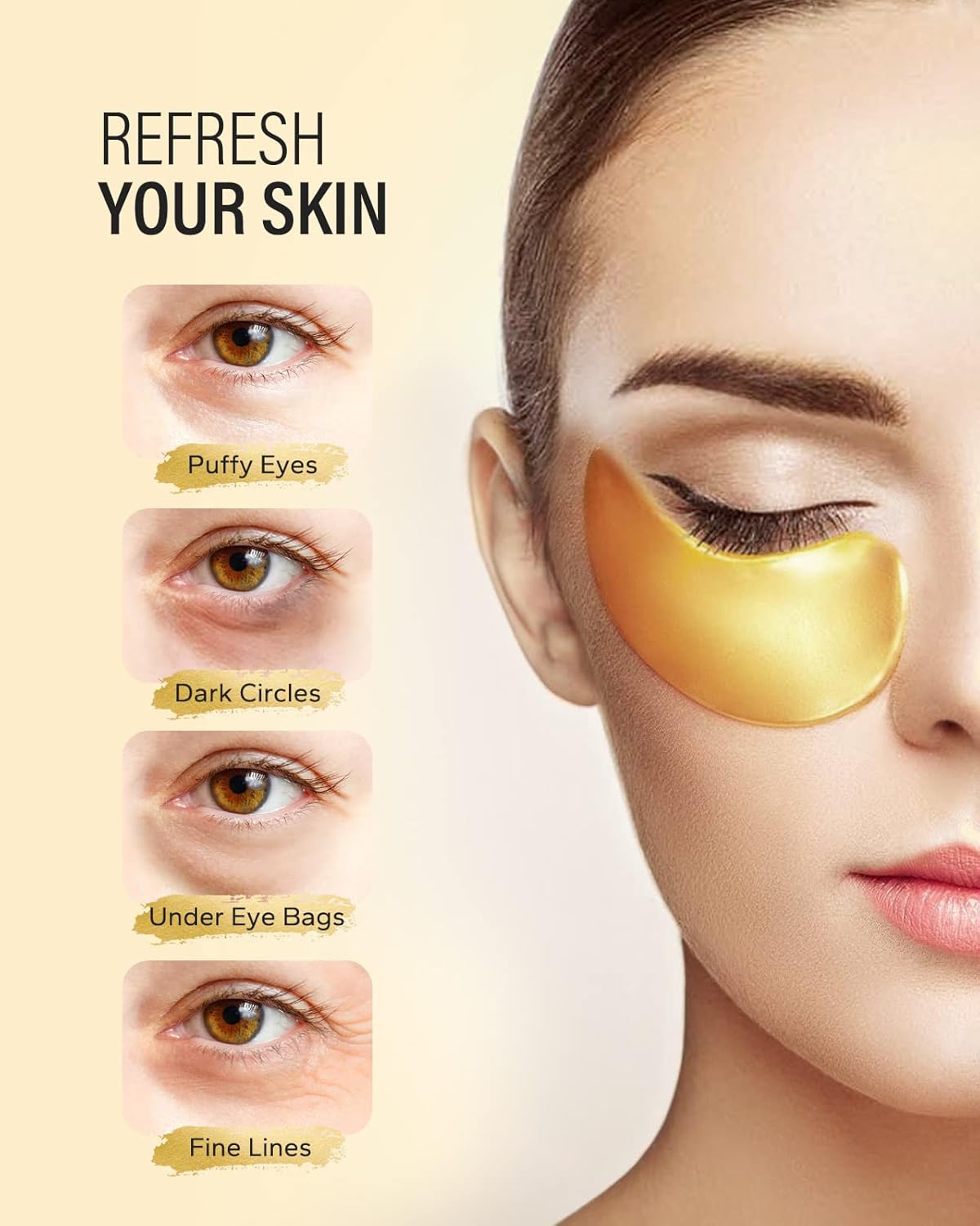 24k Gold Under Eye Patches (25 Pairs), eye mask, Collagen Skin Care Products, Eye Patches for Puffy Eyes, eye masks for dark circles and puffiness