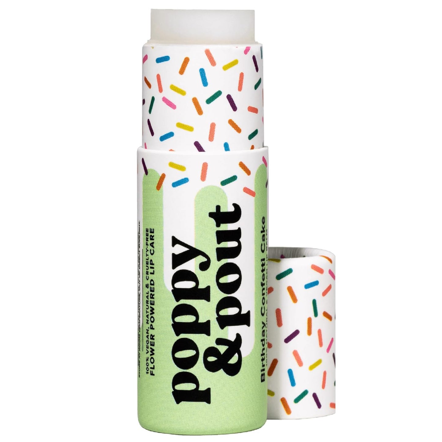 Poppy & Pout Birthday Cake Jumbo Lip Balm | All Natural Lip Balms & Moisturizers | Hydrates with Beeswax, Vitamin E, Organic Coconut Oil | Cruelty-Free | Lip Balm in Recyclable Cardboard Tube (Green)