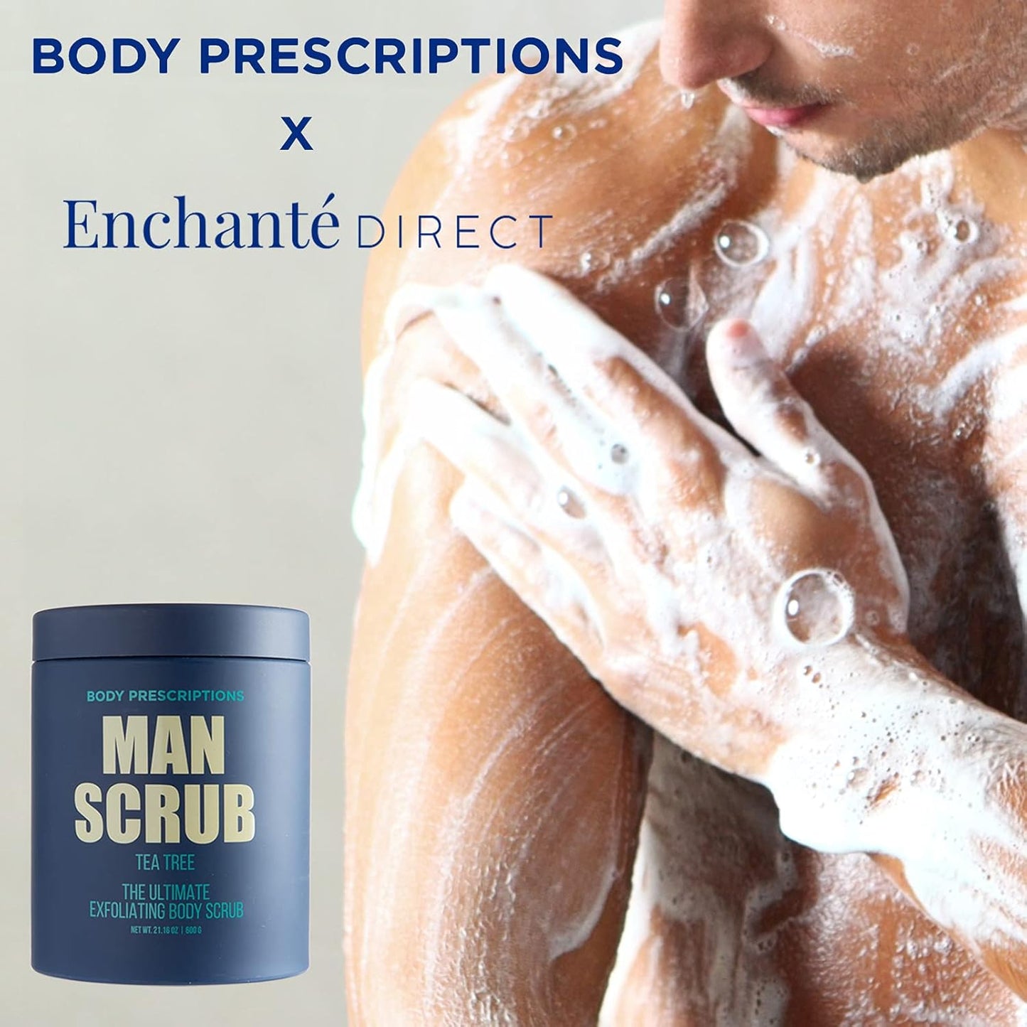 Body Prescriptions Men’s Exfoliating Body Scrub – Ultimate Skin Cleansing Wash in Jar with Twist-Top Lid, For All Skin Types, 21 Ounce (Pack of 1), Tea Tree
