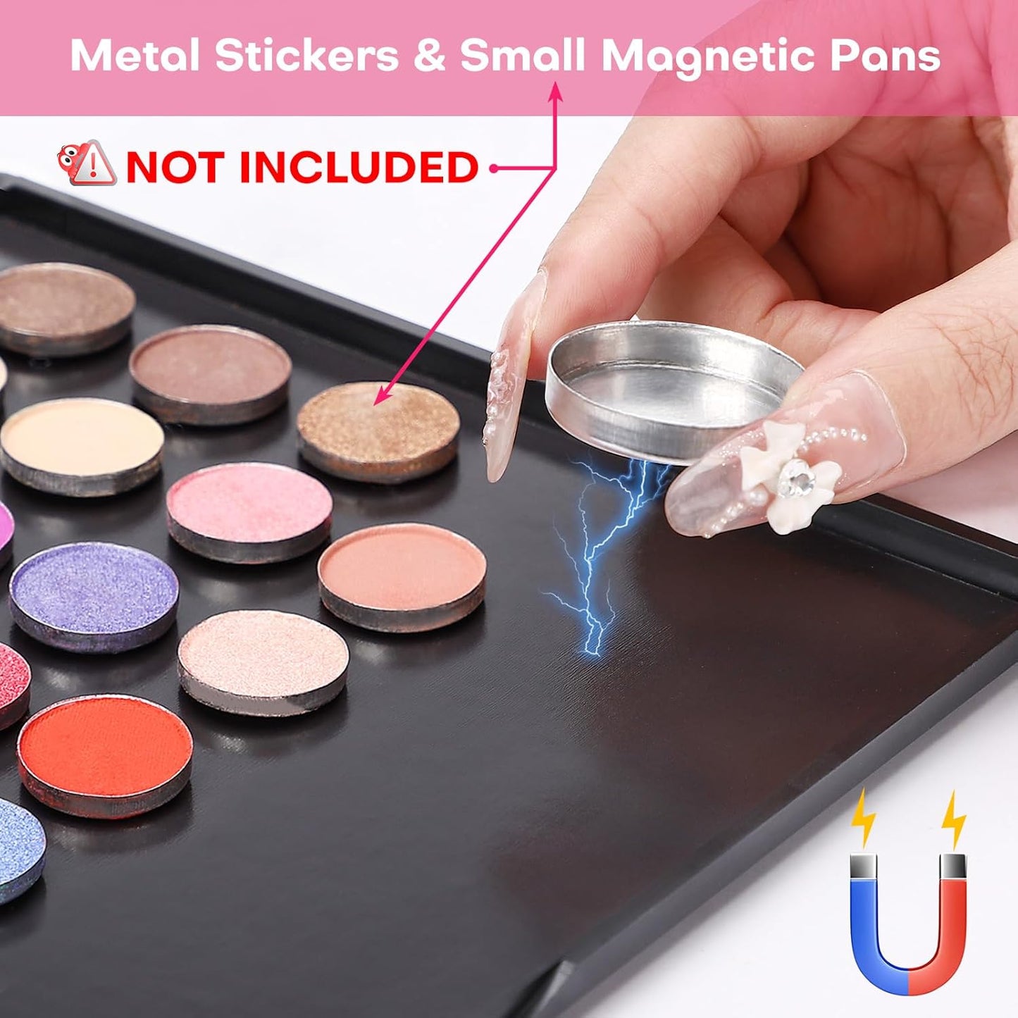 2PCS 9.25"x6.6" Large Empty Magnetic Makeup Palettes, Not Included Metal Sticker/Pans, XL Eyeshadow Pan Dispensing Storage Boxes, Compact & Portable Blush Lipstick Powder Palettes for DIY Cosmetics