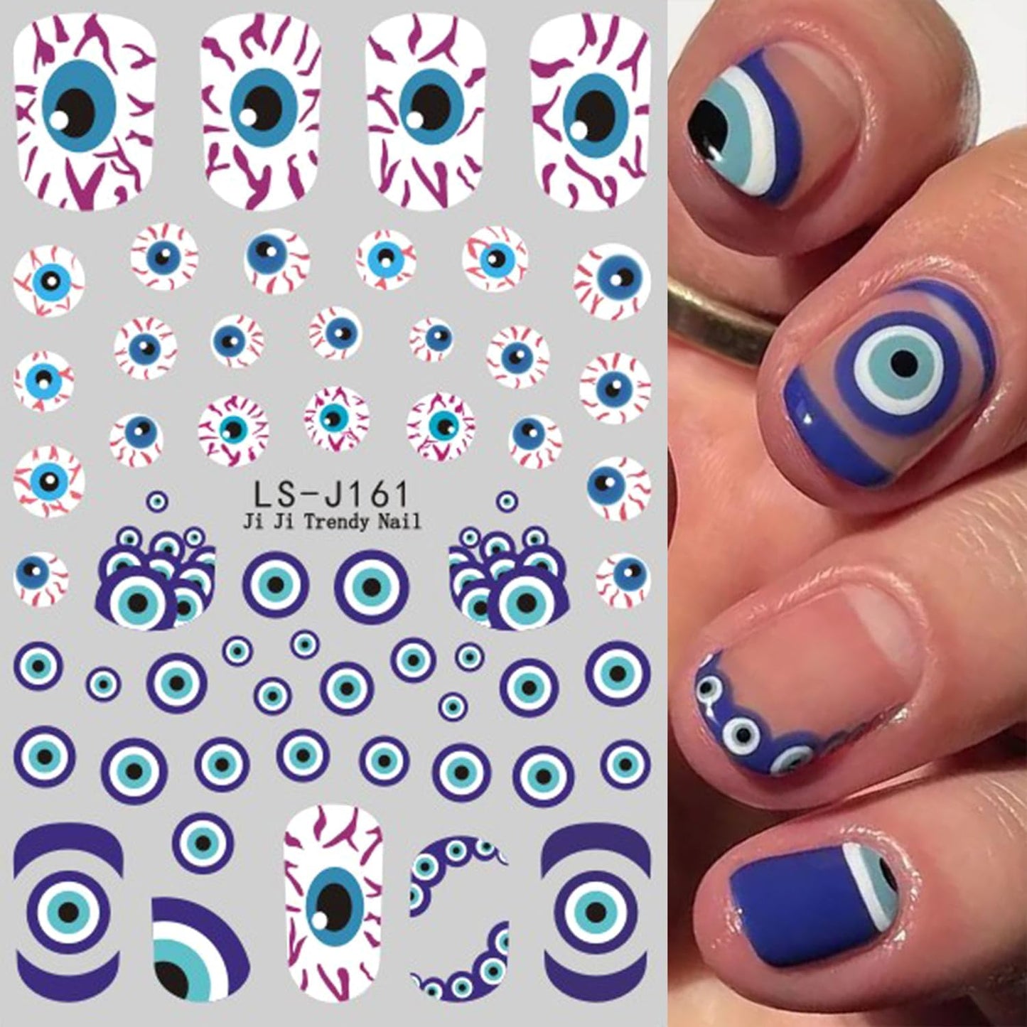 8 Sheets Halloween Nail Art Stickers Decals Evil Eye Nails Stickers Cute Ghost Pumpkin Nails Decal Self-Adhesive Blood Drop Nails Art Decals for Women Halloween Decor