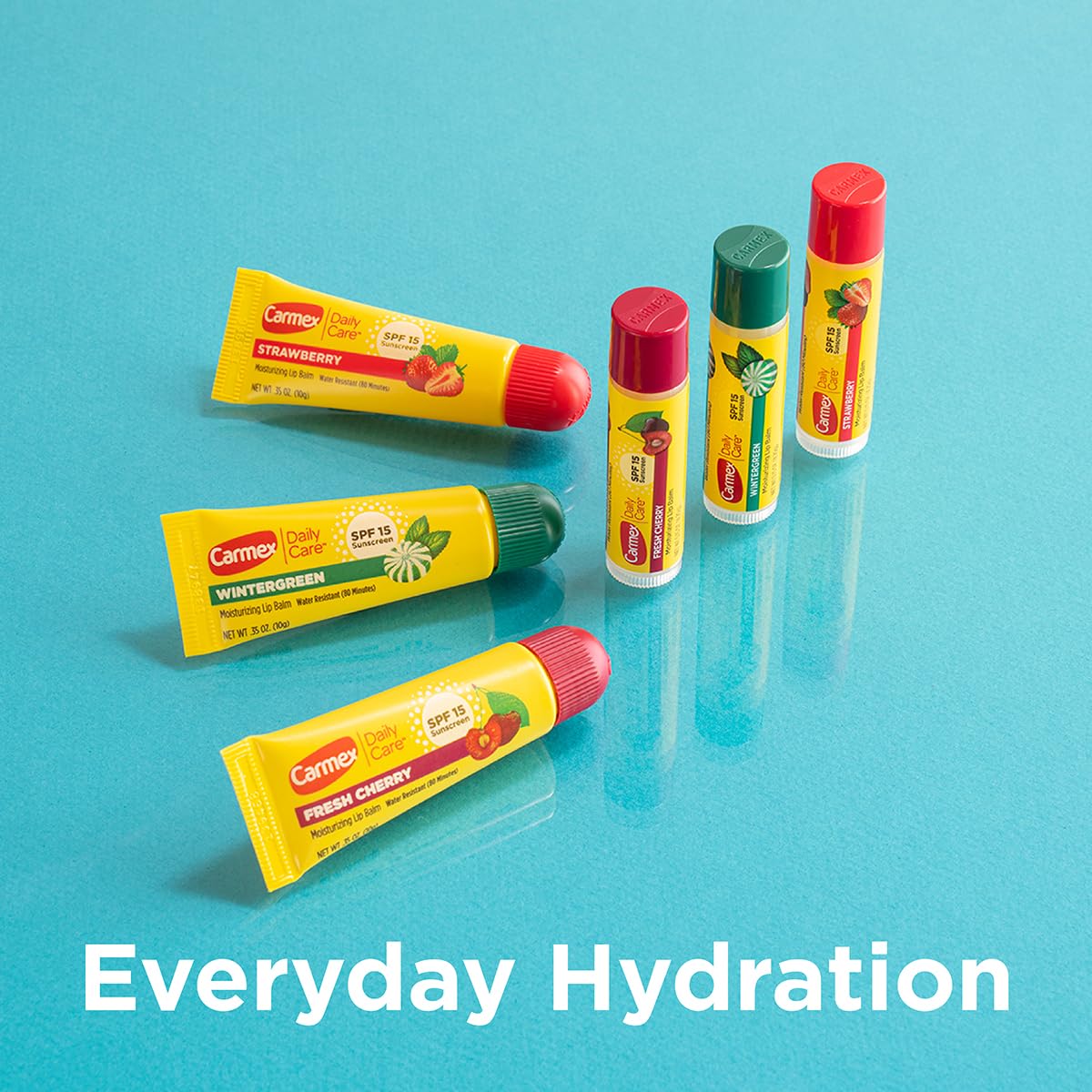 Carmex Daily Care Moisturizing Lip Balm Pack, SPF 15, Multi-Flavor Lip Care Variety Pack Bag, 9 Count (3 Tubes, 6 Sticks)