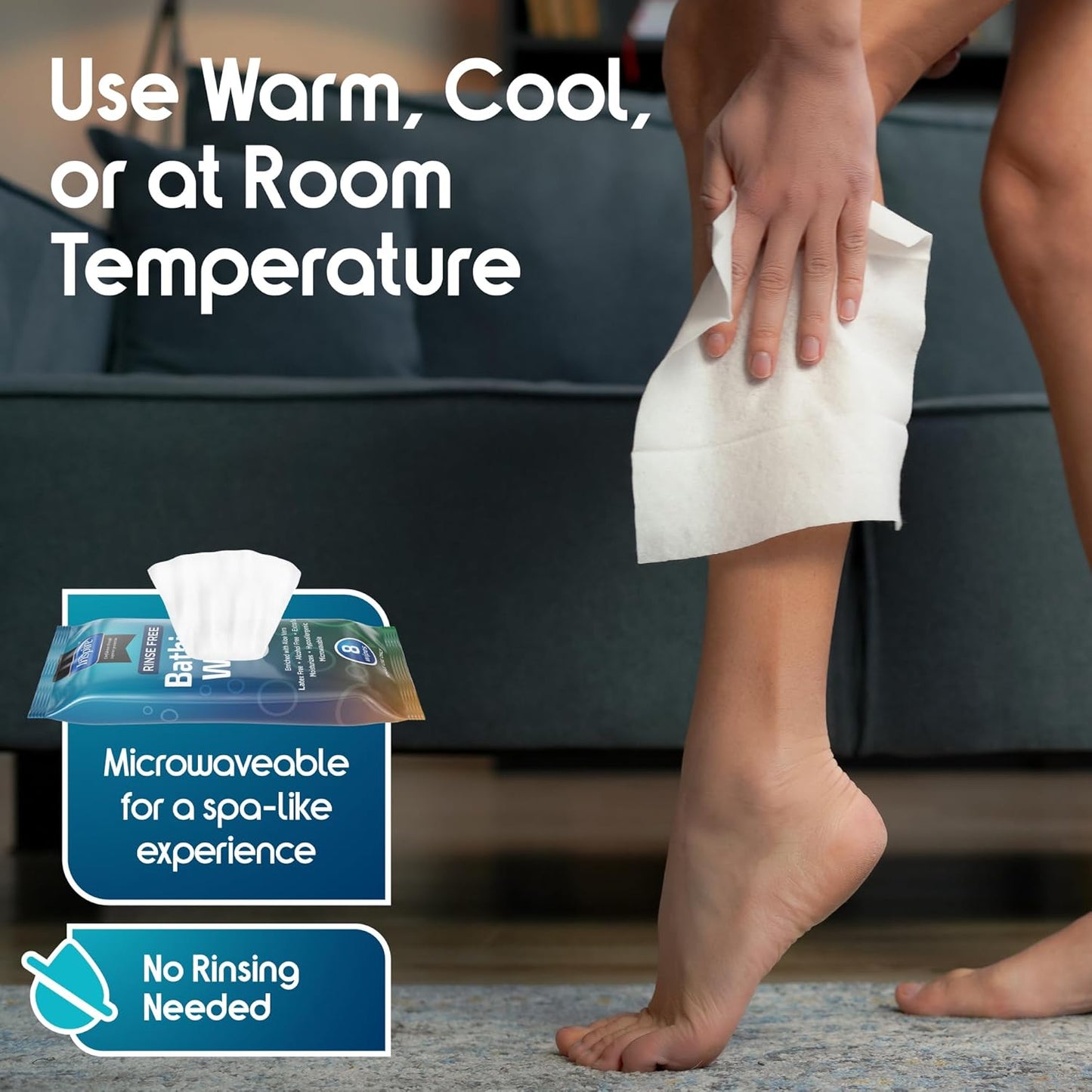 Inspire Thick Rinse Free Body Wipes, Extra Large Washcloths For Adults, Aloe Vera Enriched