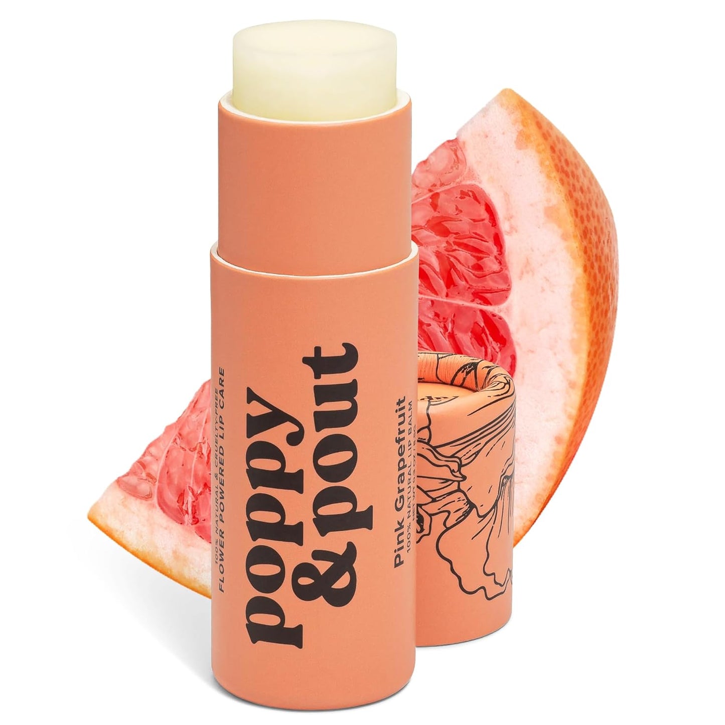 Poppy & Pout Pink Grapefruit Jumbo Lip Balm | All Natural Lip Balms & Moisturizers | Hydrates with Beeswax, Vitamin E, Organic Coconut Oil | Cruelty-Free | Lip Balm in Recyclable Cardboard Tube