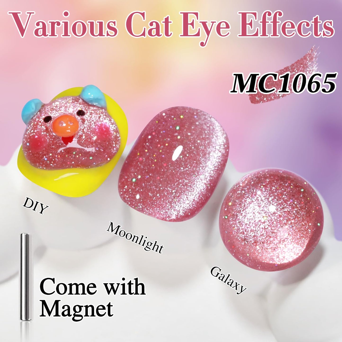 Double Rhythm 15ML Ice Glass Cat Eye Gel Polish with Magnet Holographic Glitter Shimmer Translucent Sheer Color Salon Soak Off Magnetic Nail at Home (Skin Pink-MC1065)