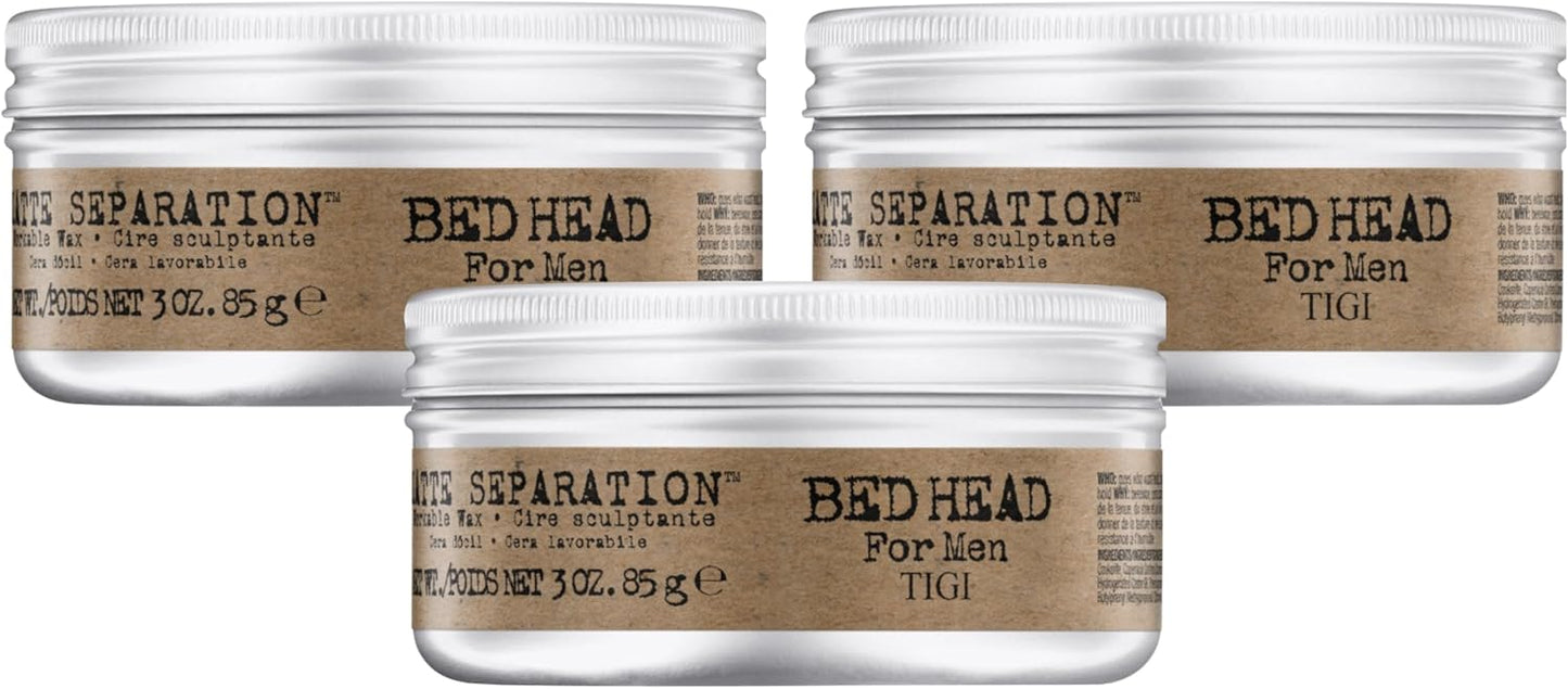TIGI Bed Head for Men Matte Separation Workable Wax - Use for Strong Hold - For Men's Hairstyles - Use on Damp or Dry Hair - Premium Strong Hold Hair Wax - 3 oz (3 Pack)