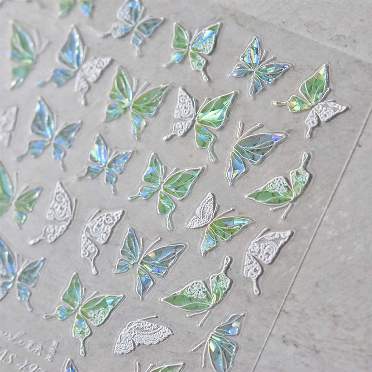 1Sheet Aurora Butterfly Nail Stickers 5D Embossed Butterfly Nails Art Decals Laser Butterflies Nails Designs Summer Nail Decals Cute Shiny Nail Sticker for Women Manicure Decoration