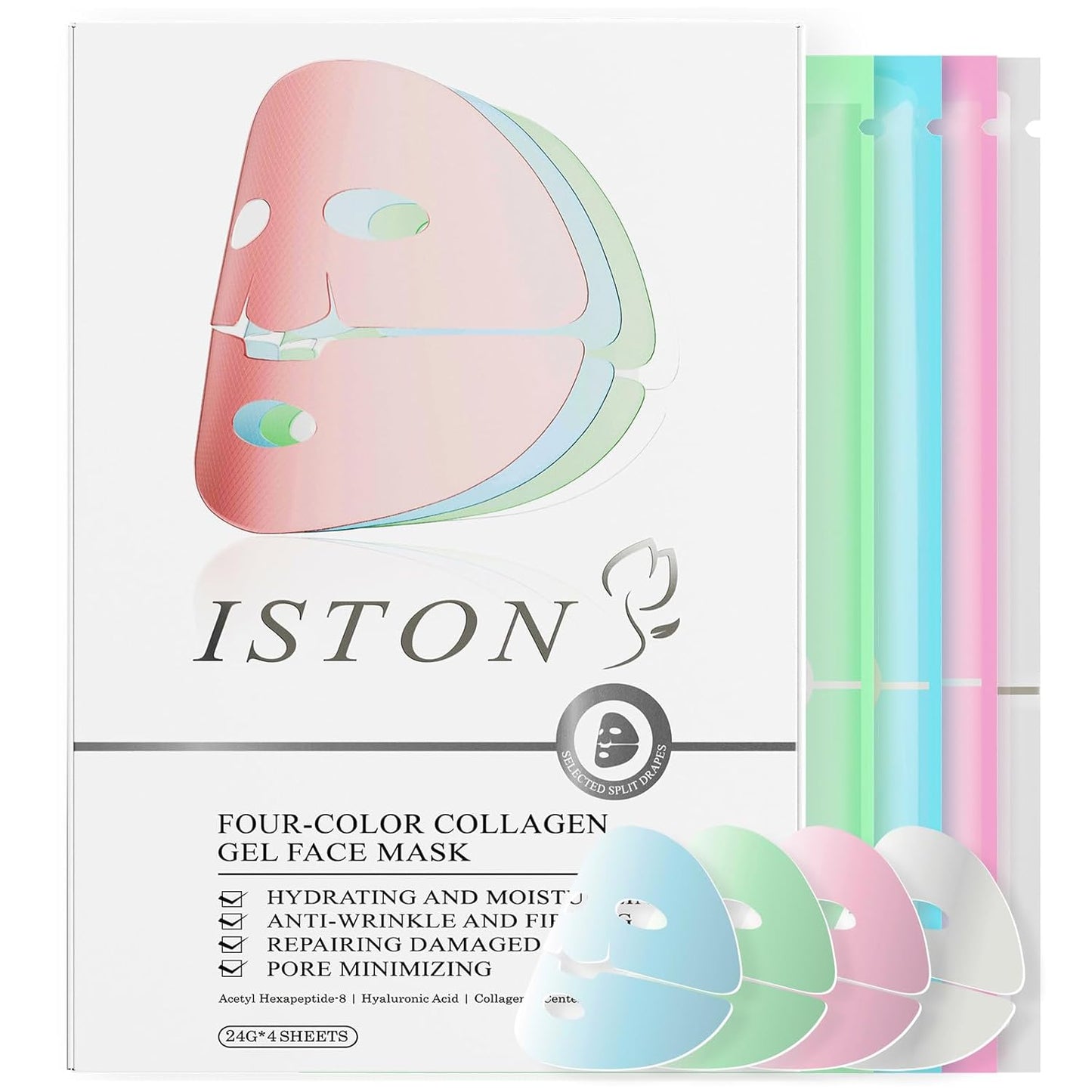 ISTON 4-in-1 Bio-Collagen Real Deep Mask Set -Plump Sagging Skin,Deep Hydration,Soothe & Repair,Nourish & Firm, Overnight Hydrogel Mask for All Skin Type