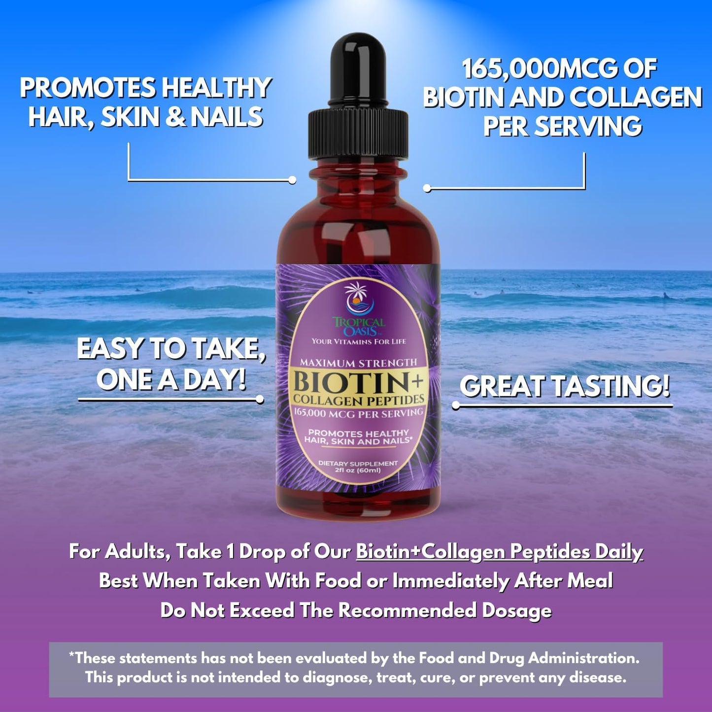 Maximum Strength 165,000mcg Liquid Biotin & Collagen Drops – Vitamins for Hair Growth for Women & Men – Supports Healthy Hair, Radiant Skin & Strong Nails – 98% Absorption, Non-GMO, 60 Servings
