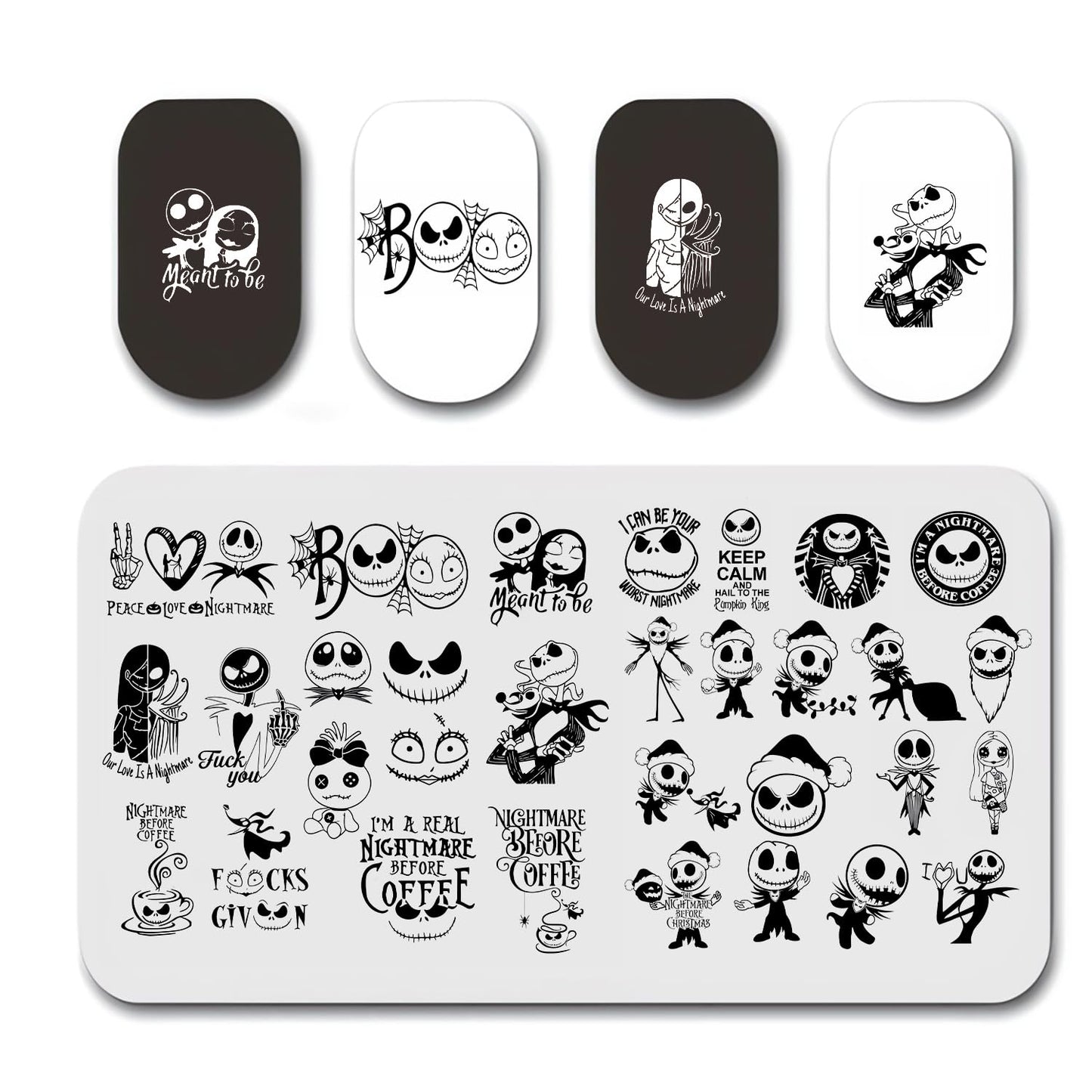 Halloween Nail Stamping Plates Terror Face Nail Art Stamp Plates Halloween Nightmare Nail Art Stamping Template Cute Christmas Santa Claus Designs Nail Manicure Decorations Supplies 1Pcs