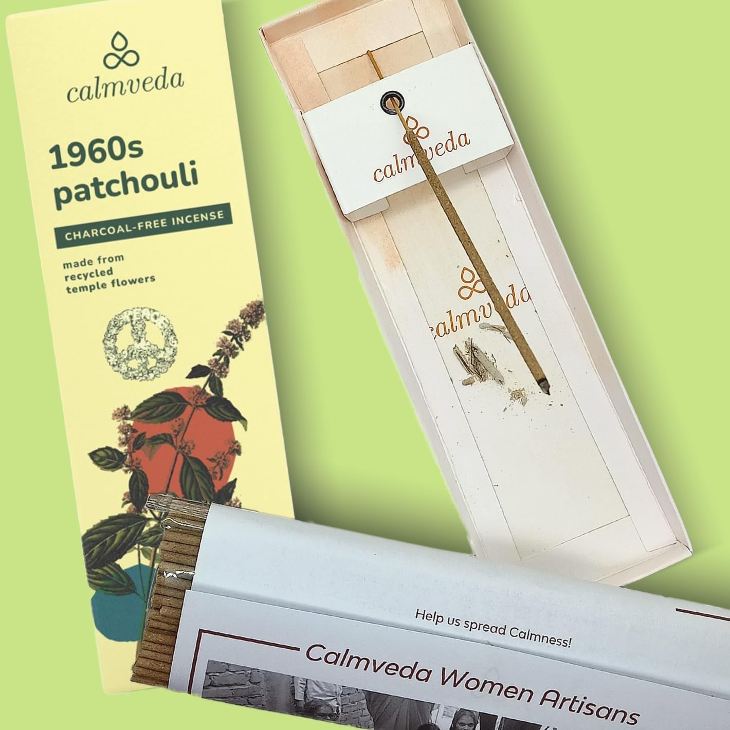 1960s Patchouli Incense Sticks Pack - (80 Sticks) Charcoal Free Incense, Made from Upcycled Flowers | Organic Incense Sticks Non Toxic | Relaxation Pachouli Incense for Calming