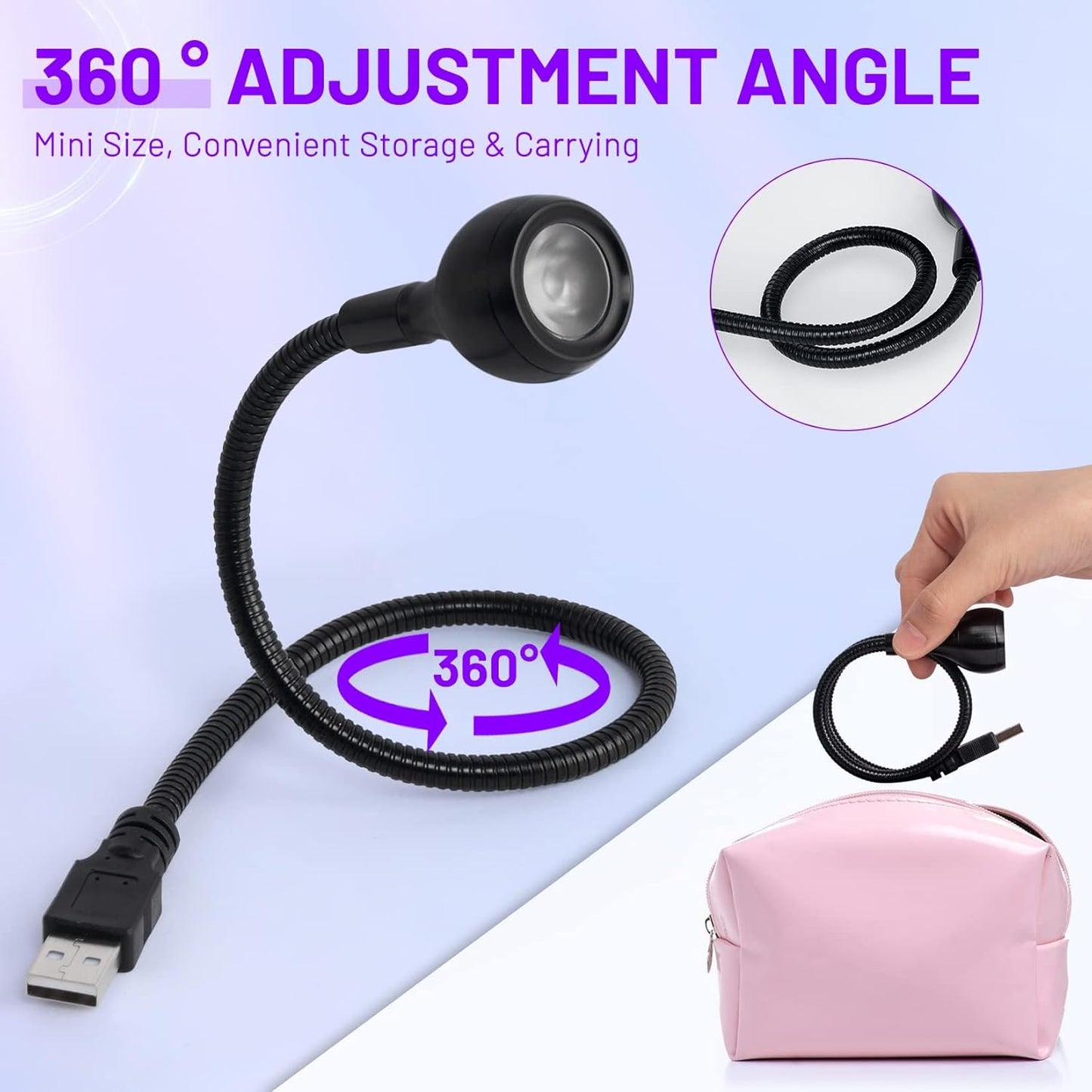 AORAEM LED Nail Lamp 3W LED Portable Manicure Dryer Gel Polish Curing Light with Black Gooseneck for Gel Nails Tips USB Plug Play Salon and Home DIY