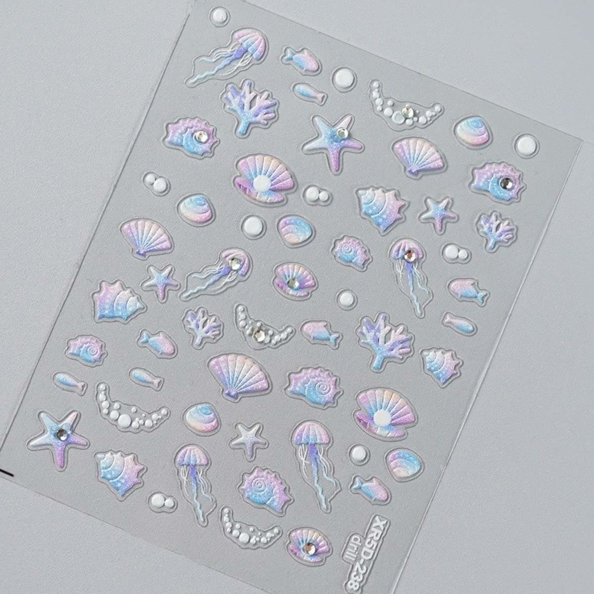 2Sheet Summer Nail Art Stickers 5D Embossed Nail Decals with Pearl Shiny Shell Starfish Jellyfish Design Self-Adhesive Nail Supplies DIY Acrylic Manicure Accessories for Women Girls‌