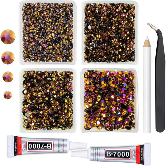 Golden Rose AB Resin Rhinestones w B7000 Jewelry Glue for Bedazzling Crafting 3mm 4mm 5mm 6mm Golden AB Flatback Jelly Stones Bulk Diamonds Gems for Nails Face Eyes Makeup Tumblers DIY Crafts