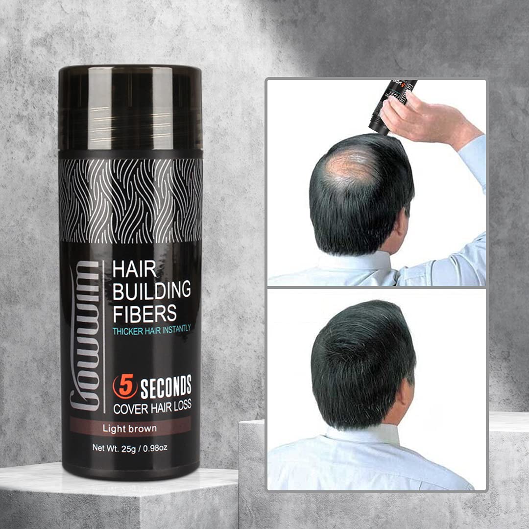 gowwim Hair Fibers for Thinning Hair 25g Hair Building Fibers 100% Undetectable,Instantly Cover Sparse Hair Areas-Bald Spots Cover Up. (Light Brown)