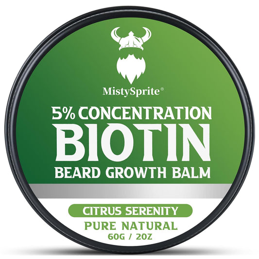 5% Concentration Biotin Beard Balm for Men & Conditioning Beard Wax - Made with Castor Oil Natural and Organic Ingredients - Hydrates & Thickens Facial Hair Growth- 2 Ounce Tin (Citrus Serenity