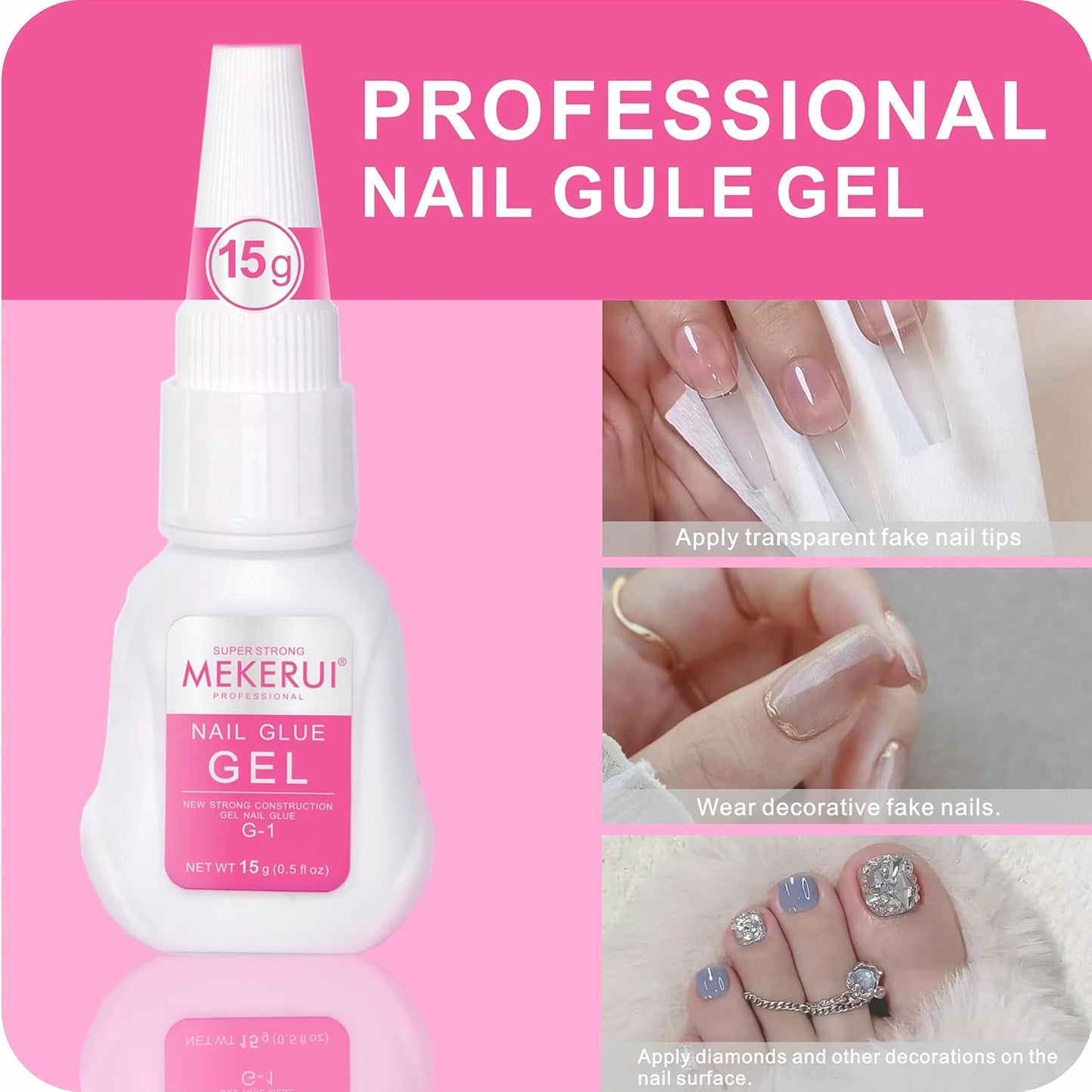 Super Strong Nail Glue Gel for Press on Nails,Drip and Clog Proof,7S Quickly Dry Without UV Light,Long-Lasting 30+Days,Waterproof Beauty Secret Professional Salon Quality