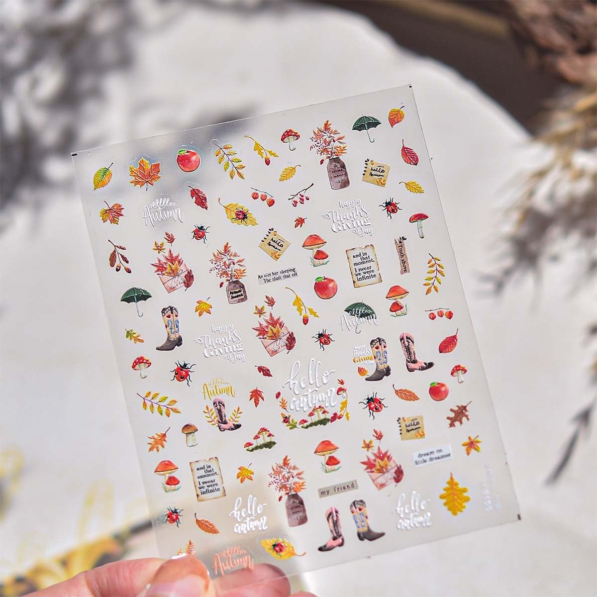 1Sheet Autumn Nail Art Stickers 5D Embossed Fall Nail Decals Maple Leaf Nail Stickers 3D self-Adhesive Thanksgiving Day Nail Accessories for Women Manicure Supplies Decoration