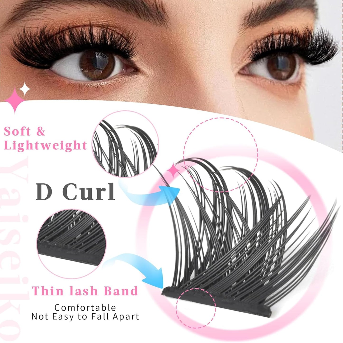 Clusters Lashes 72 PCS Eyelash Clusters D Curl 8-16 Individual Lashes Wispy Volume False Eyelashes DIY Eyelash Extension at Home by Yaiseiko