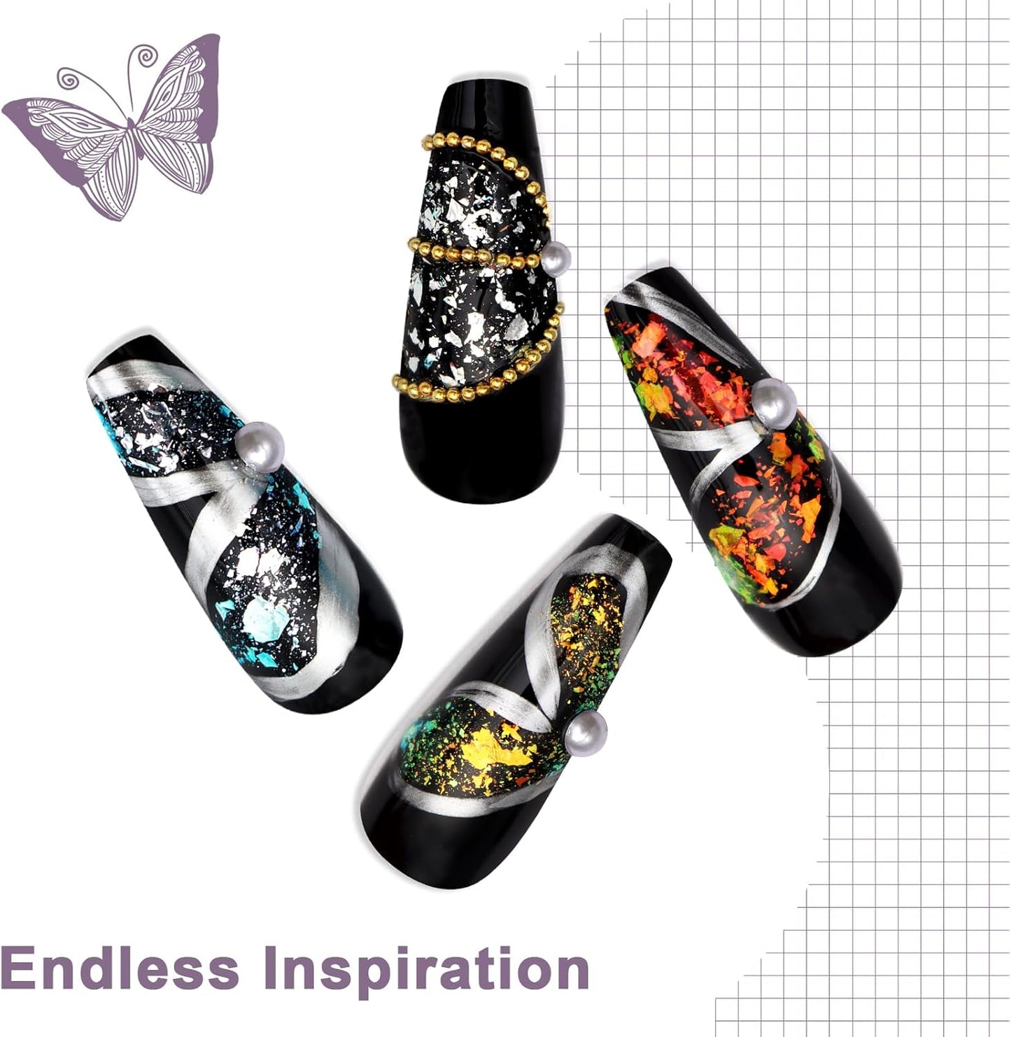 Laza Golden Fall Chameleon Flakes Nail Glitter Irregular Opal Nail Foil Flakes Chunky Confetti Color-Shift Sequins Iridescent Fairy Dust for Mermaid Nails Design, Nail Decorations for Nail Art