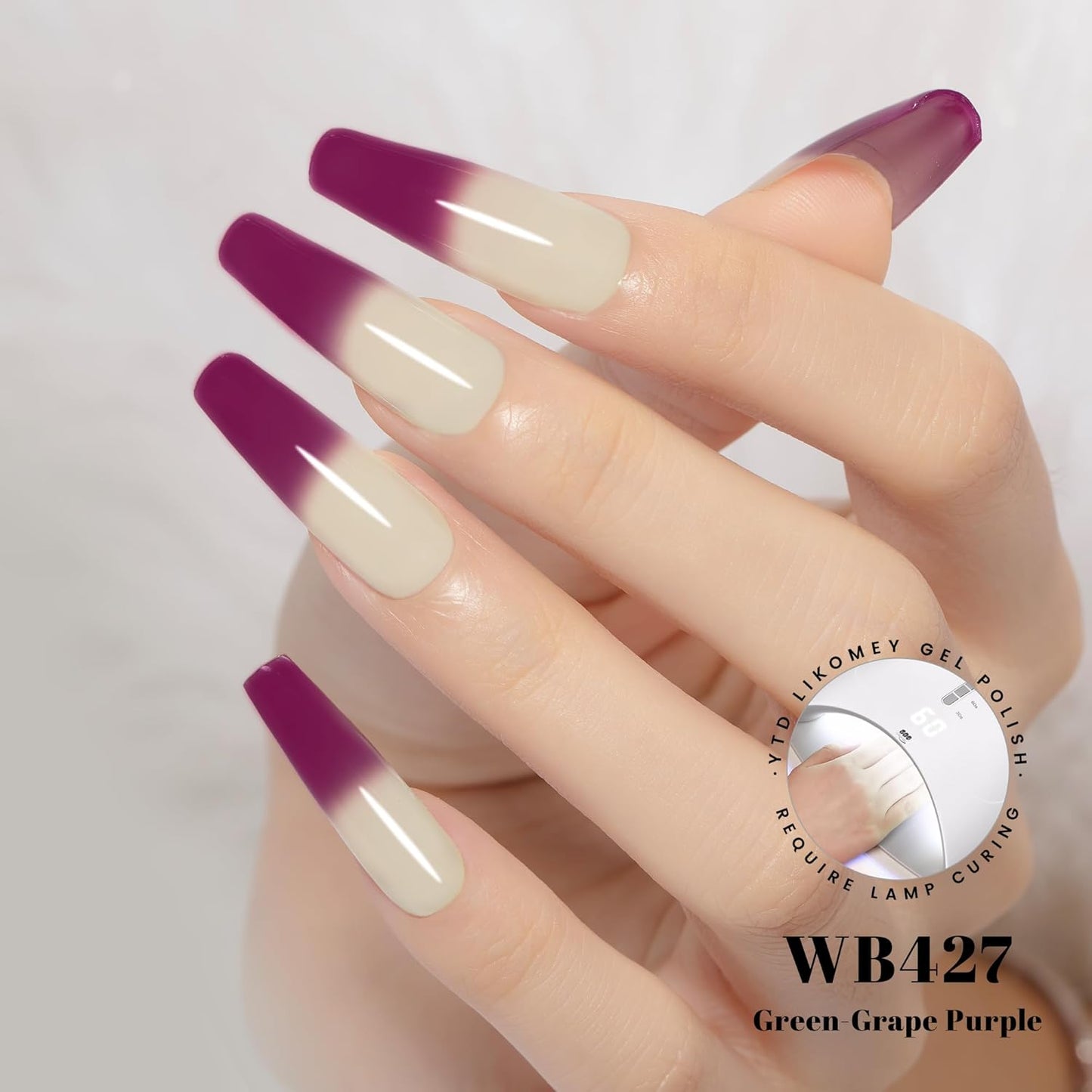 YTD Likomey Color Changing Gel Nail Polish,15ml Green to Grape Purple Mood Temperature Change Colors UV Nail Gel,Fall Winter Thermal Ombre Salon Manicure Nails Varnish,WB427