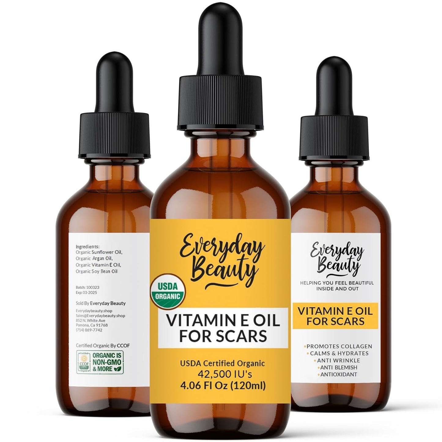 Organic Vitamin E Oil for Scars - All Natural & Vegan Skin Moisturizer 4.06oz - Light & Unscented Great for Scars After Surgery - Reduce Wrinkles, Anti Aging, Lighten Dark Spots -Face, Skin & All Over
