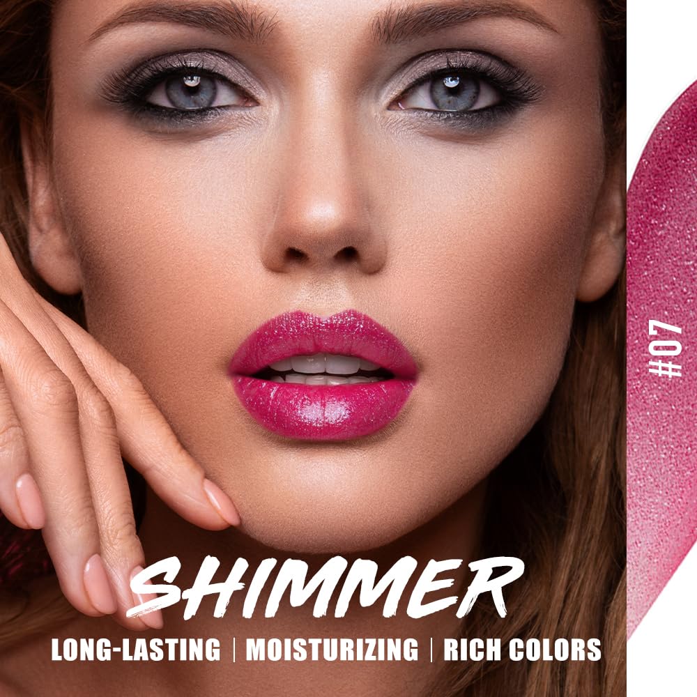 Jolilab 6Pcs Sparkling Lipstick Lip Gloss Long Lasting Waterproof Moisturizer Lip Balm Glitter Shimmer Metallic Lipstick, Diamond Shiny Bold Glow Goth Lipstick for Women Girls,Non-sticky(E#5-10)