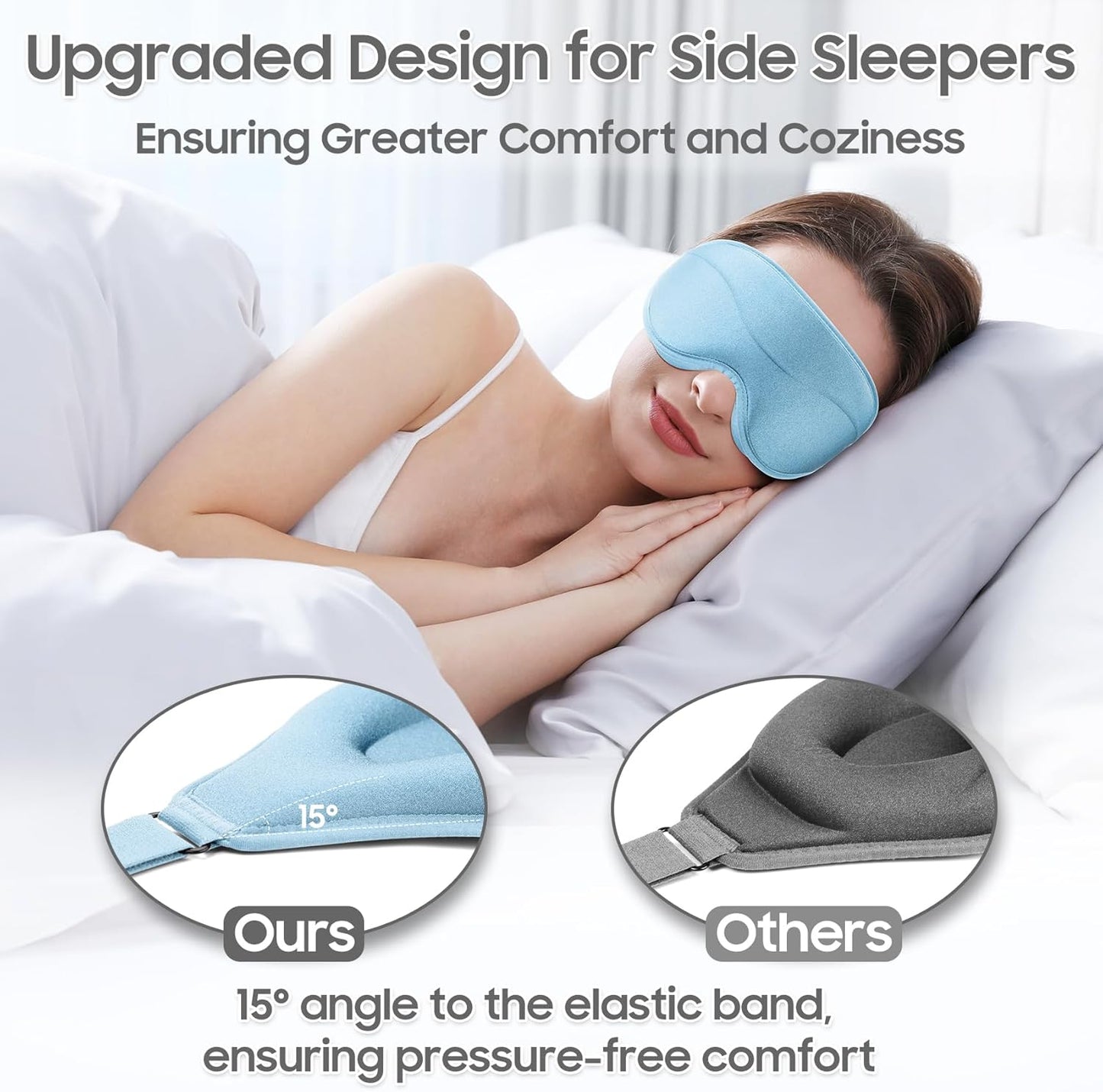 Sleep Mask - Total Blackout 3D Sleeping Mask, Super Lightweight & Silky Soft Eye Mask for Sleeping, Fully Adjustable Fit for Home, Office, Traveling, Meditation, Yoga, Light Blue