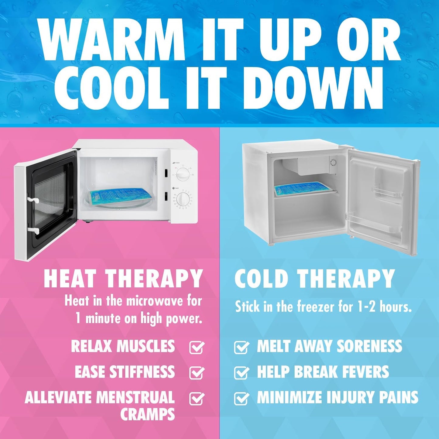 Perfect Remedy Rectangle Gel Ice Pack Bundle, Hot & Cold Ice Packs for Injuries Reusable for Body Tension & Muscle Pain Relief, Soft, Flexible & Adapts to Any Area (Blue, Large 2PK + Pink, Large 2PK)