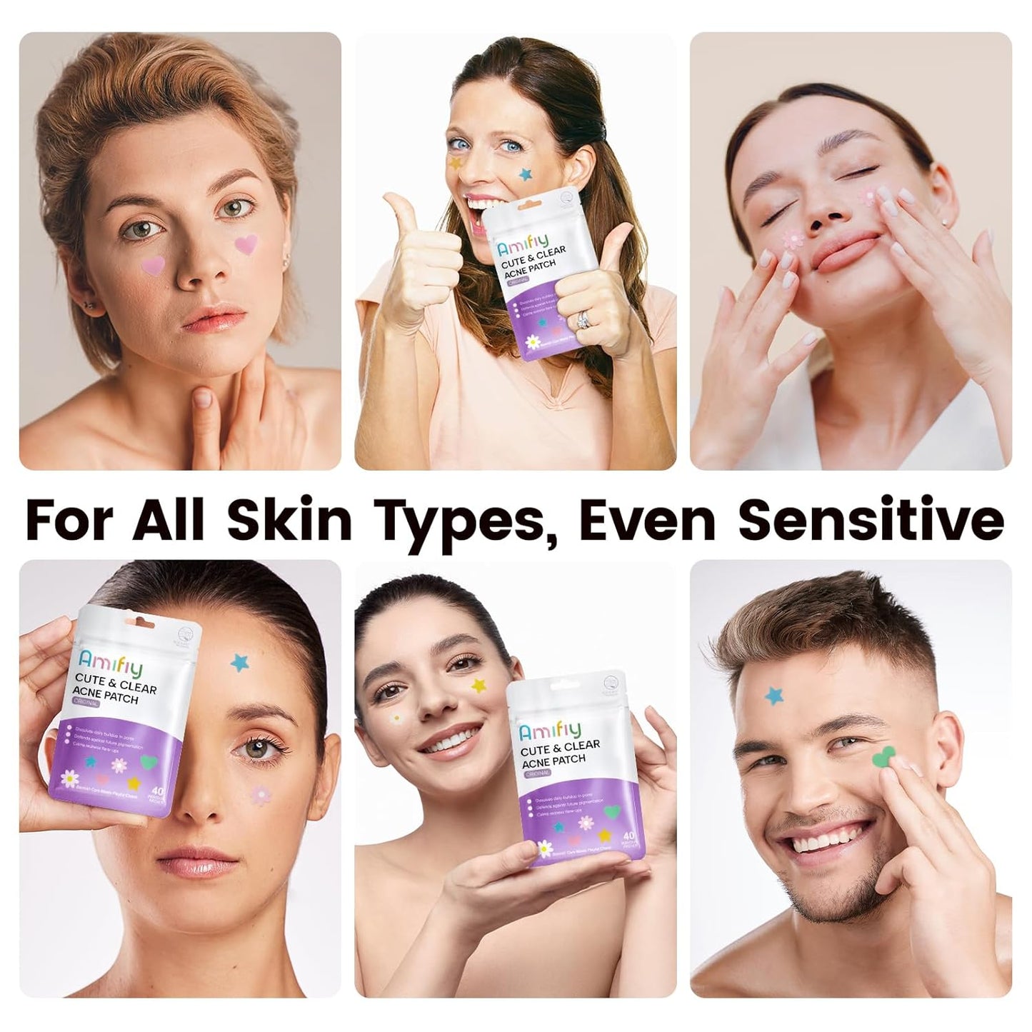 Cute Pimple Patches, Korean Skincare Star Acne Patches for Face, Multiple Shapes Oil-Absorbing Zit Dots, Vegan & Cruelty-Free Blemish Treatment with Hydrocolloid & Tea Tree, 40 Count