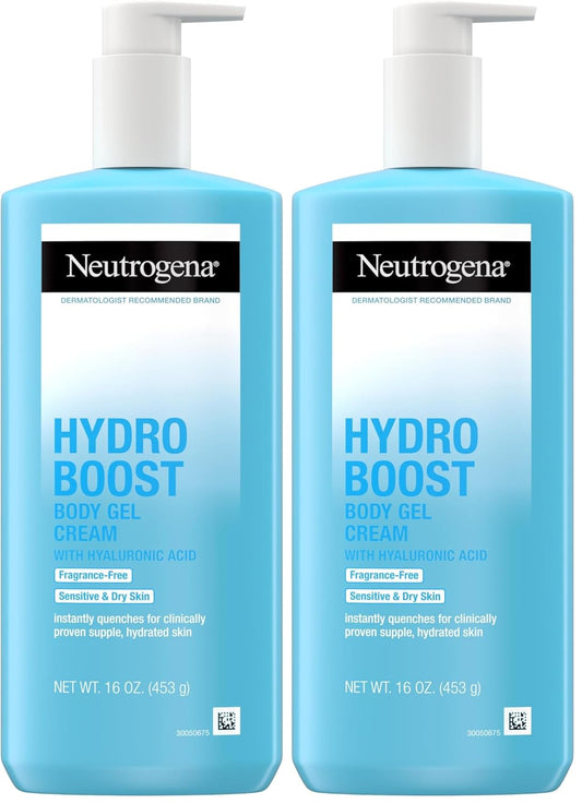 Neutrogena Hydro Boost Body Moisturizing Gel Cream with Hyaluronic Acid, Non-Greasy & Fast Absorbing, Lightweight Hydrating Body Lotion for Normal to Dry Skin, Fragrance-Free, 16 oz (Pack of 2)