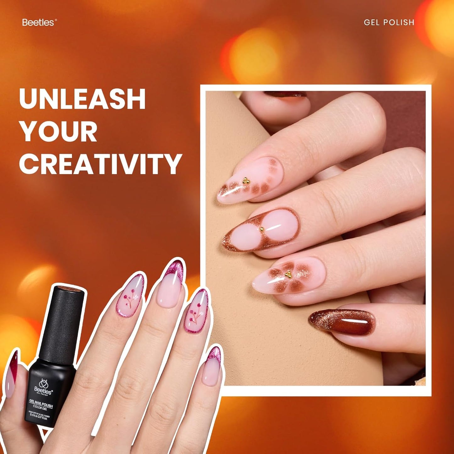 Beetles Fall Gel Nail Polish Set – Opulent Glow Cat Eye Gel Polish, 20 Colors Red Orange Yellow Glitter Brown, Soak Off UV LED with Base Glossy Matte Top Coat for DIY Manicure Gift for Women