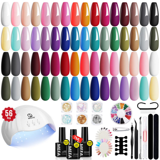 MEFA 32 Colors Gel Nail Polish Kit with U V Light, 54 Pcs Nude Pink Popular Gel Nail Polish Starters Set Essential Manicure Tools Nails Art Decorations DIY Gifts