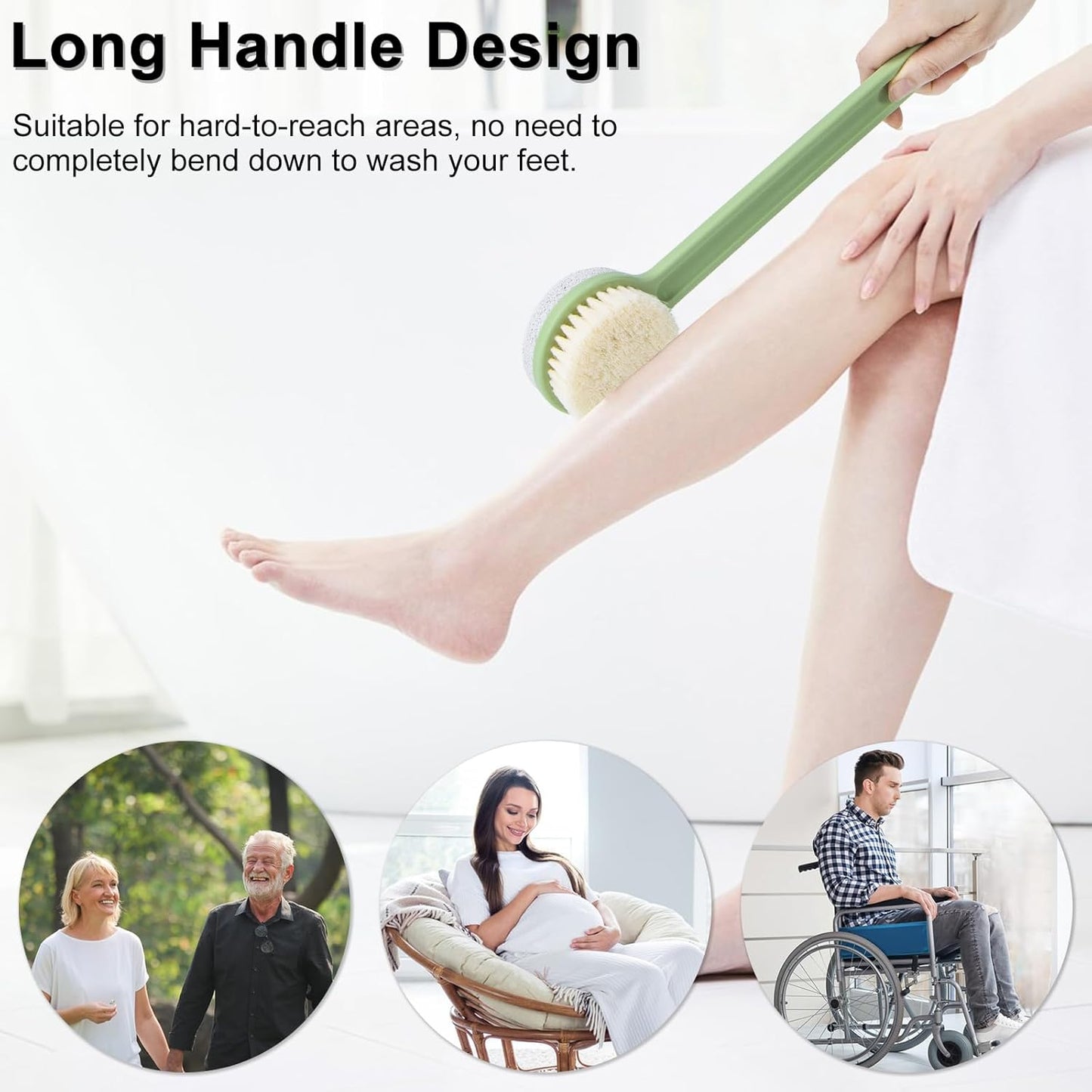 Pumice Stone for Feet with Long Handle (Double-Faced Straight Green Handle, Count, 1.0)