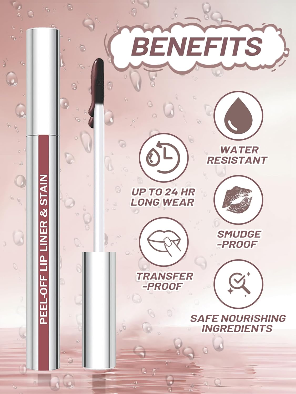 Lip Stain Peel Off Lip Liner Stain with Tweezer, Long Lasting Matte Lip Tint Tattoo, Highly Pigmented Color Lip Makeup, Waterproof Lipstick, Transfer-proof Lipstain for Women, Nude Pink